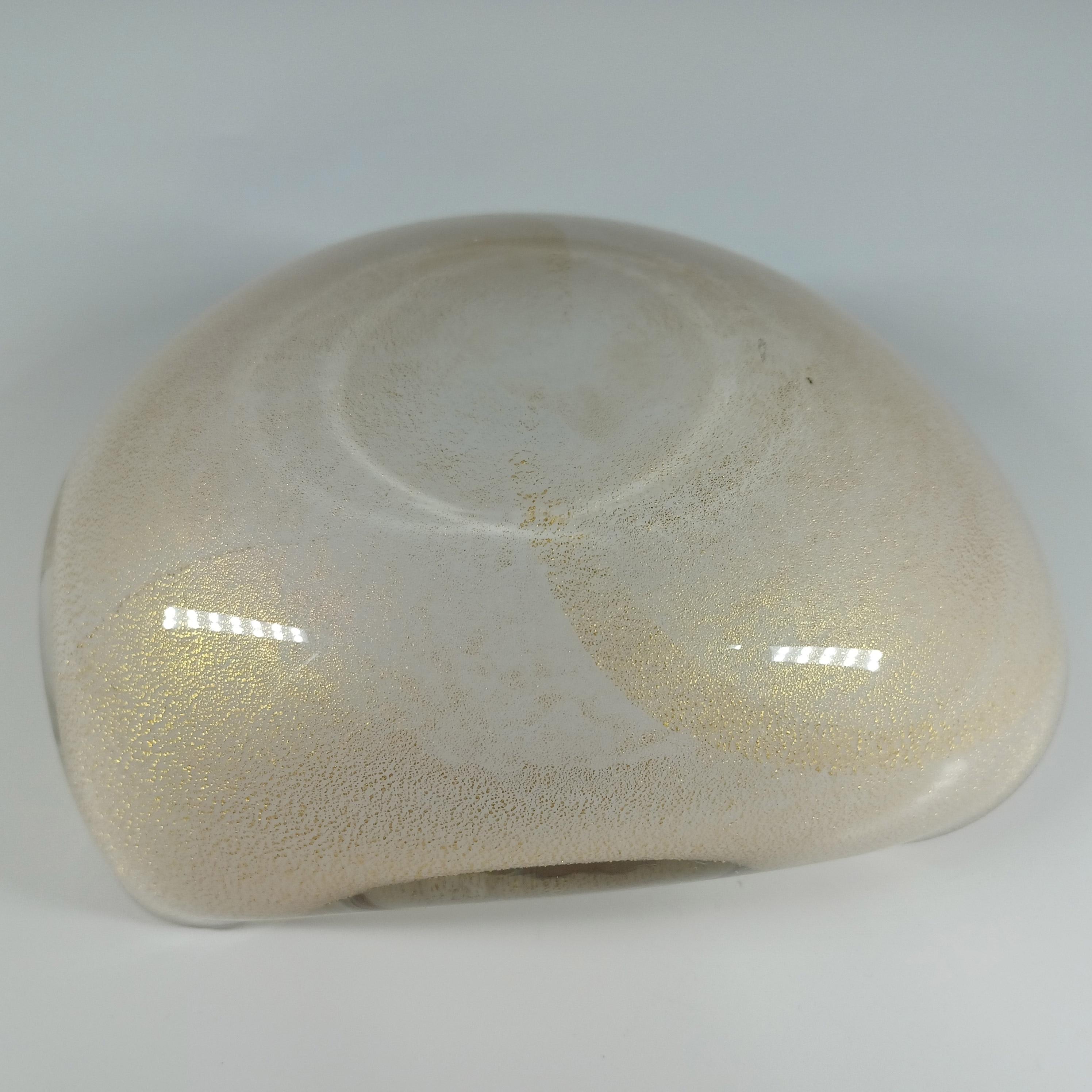 Barbini Murano Gold Leaf & Aventurine Biomorphic Glass Bowl For Sale 2