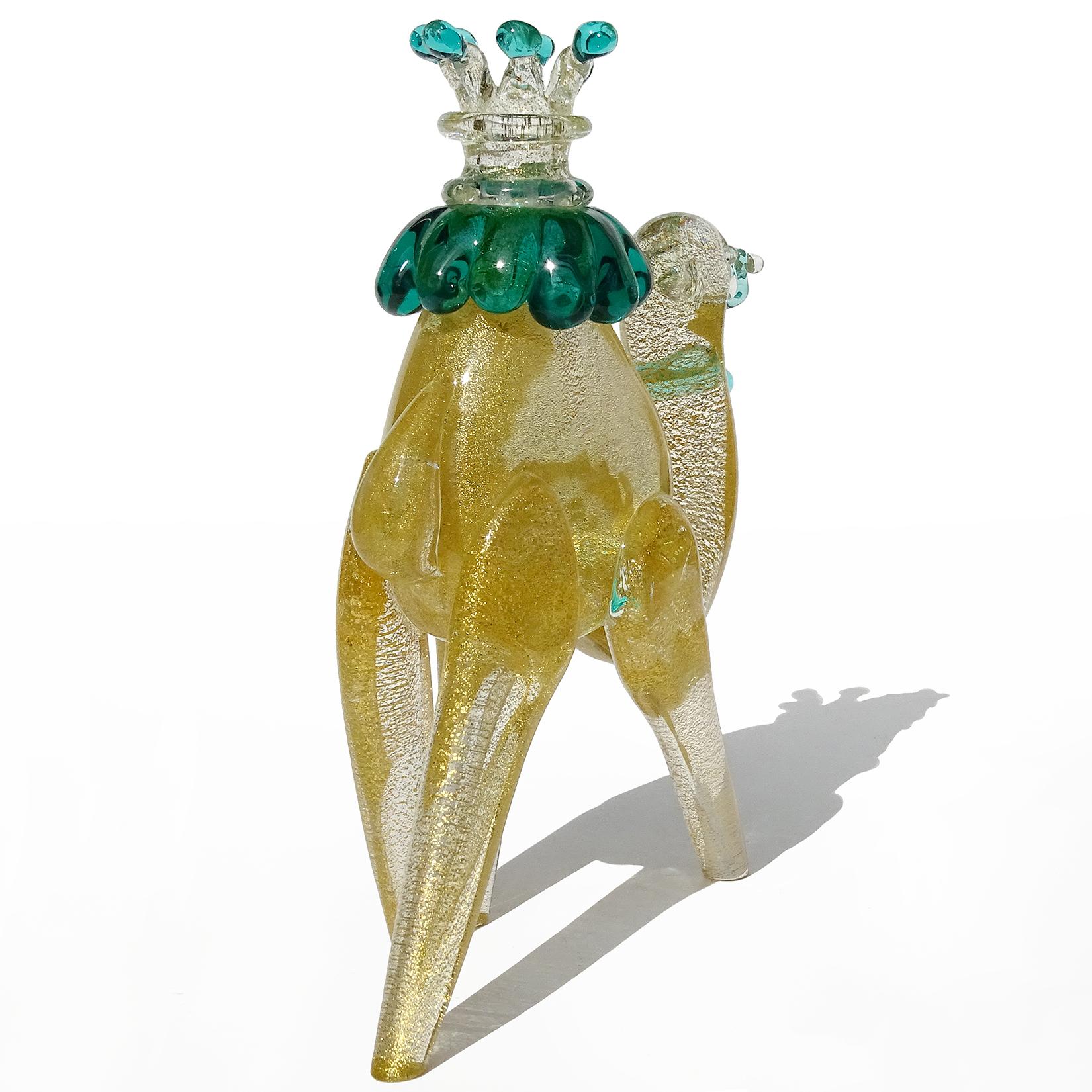 Barbini Murano Green Gold Flecks Italian Art Glass Camel Sculpture Figurine 2