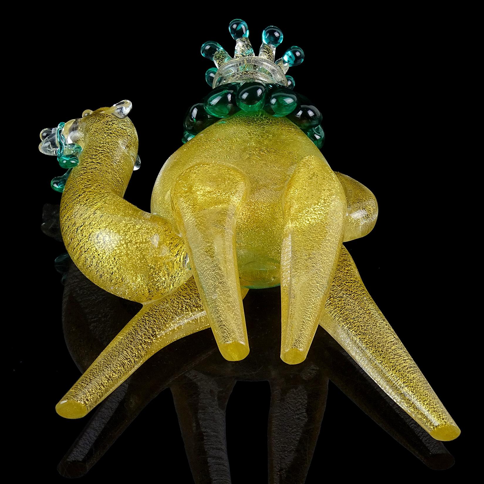 Barbini Murano Green Gold Flecks Italian Art Glass Camel Sculpture Figurine 3