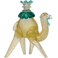 Vintage Barbini Murano Green Gold Flecks Italian Art Glass Camel Sculpture Figurine
