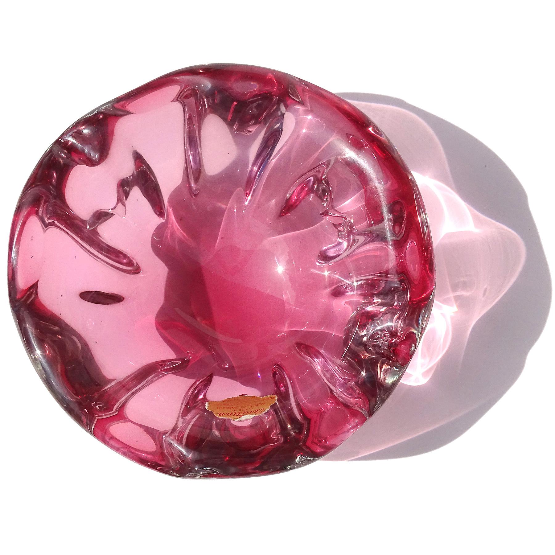 Mid-Century Modern Barbini Murano Label Sommerso Pink Italian Art Glass Decorative Bowl Ashtray For Sale