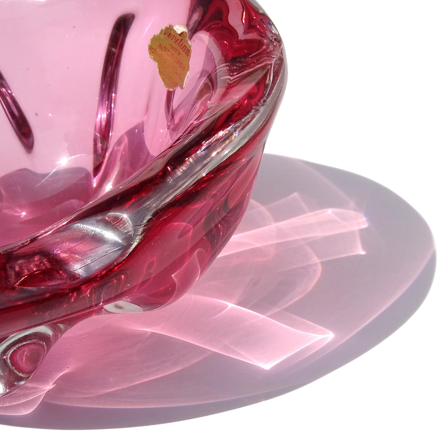 Barbini Murano Label Sommerso Pink Italian Art Glass Decorative Bowl Ashtray In Good Condition For Sale In Kissimmee, FL