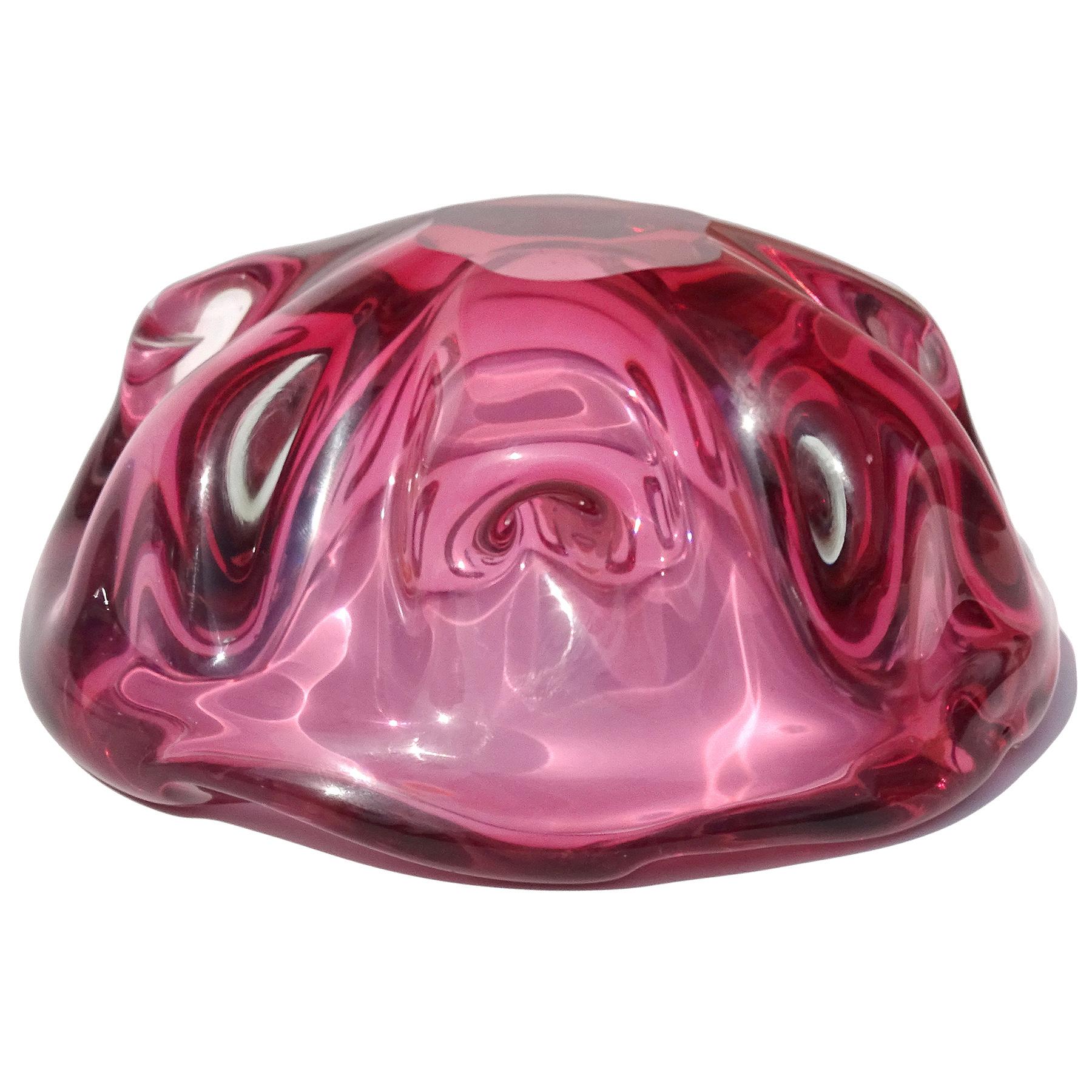 Barbini Murano Label Sommerso Pink Italian Art Glass Decorative Bowl Ashtray For Sale 1