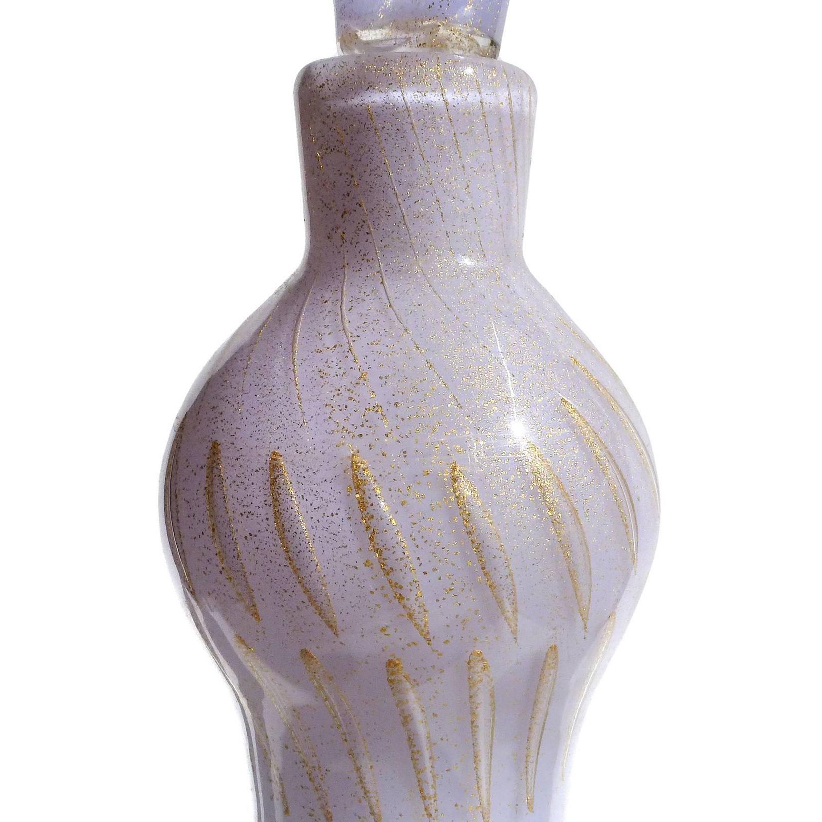 Barbini Murano Lavanda Púrpura Motas Doradas Decantador de Perfume de Vidrio Artístico Italiano Hecho a mano en venta