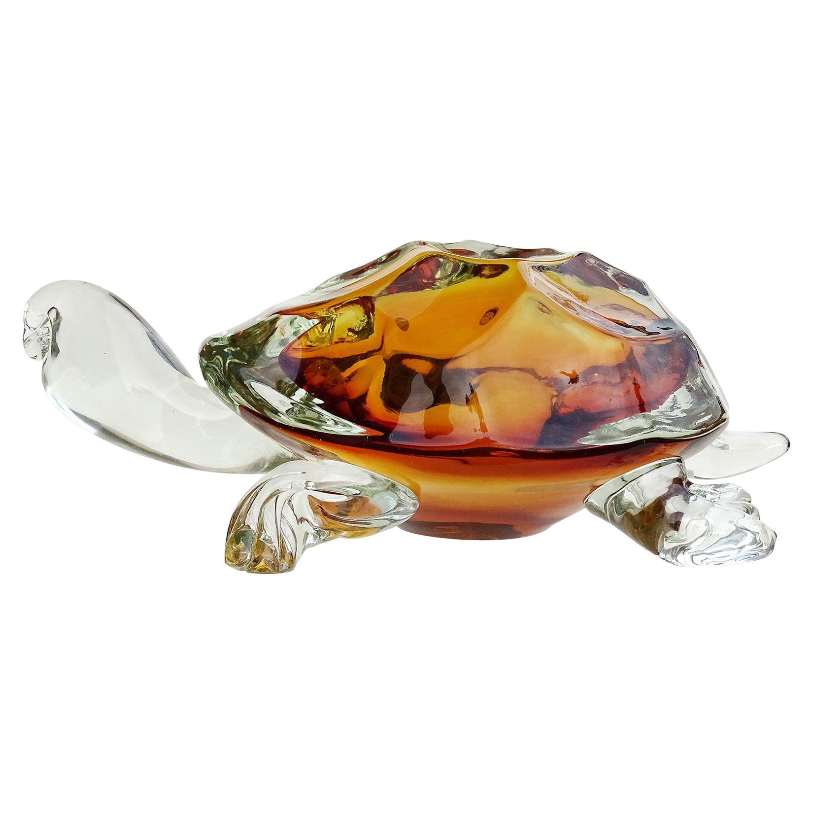 Barbini Murano Oggetti Golden Amber Sommerso Italian Art Glass Turtle Sculpture