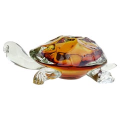 Vintage Barbini Murano Oggetti Golden Amber Sommerso Italian Art Glass Turtle Sculpture