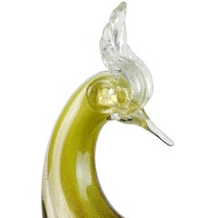 Barbini Murano Olive Green Gold Flecks Italian Art Glass Pheasant Bird Sculpture