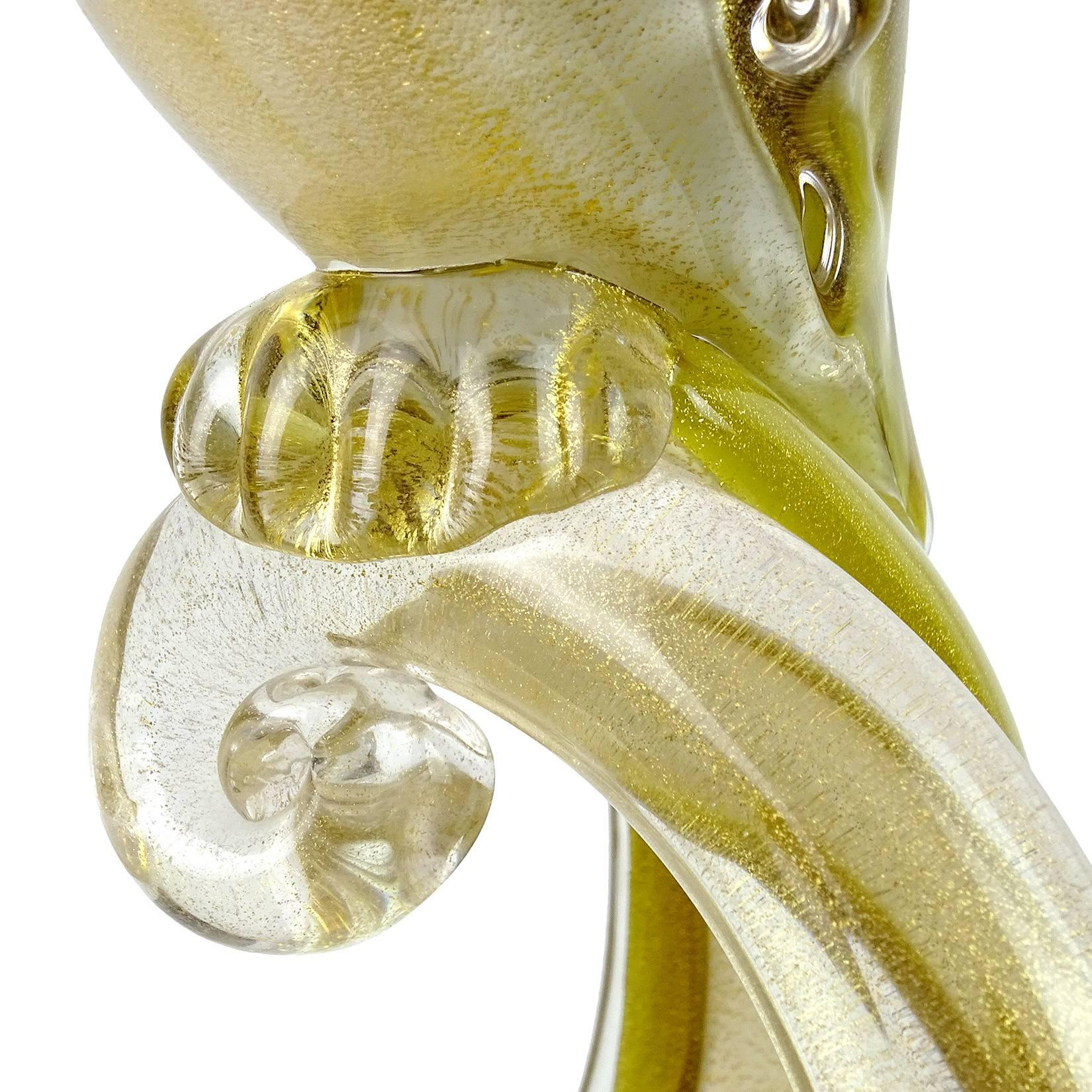 Barbini Murano Olive Green Gold Flecks Italian Art Glass Pheasant Bird Sculpture In Good Condition In Kissimmee, FL