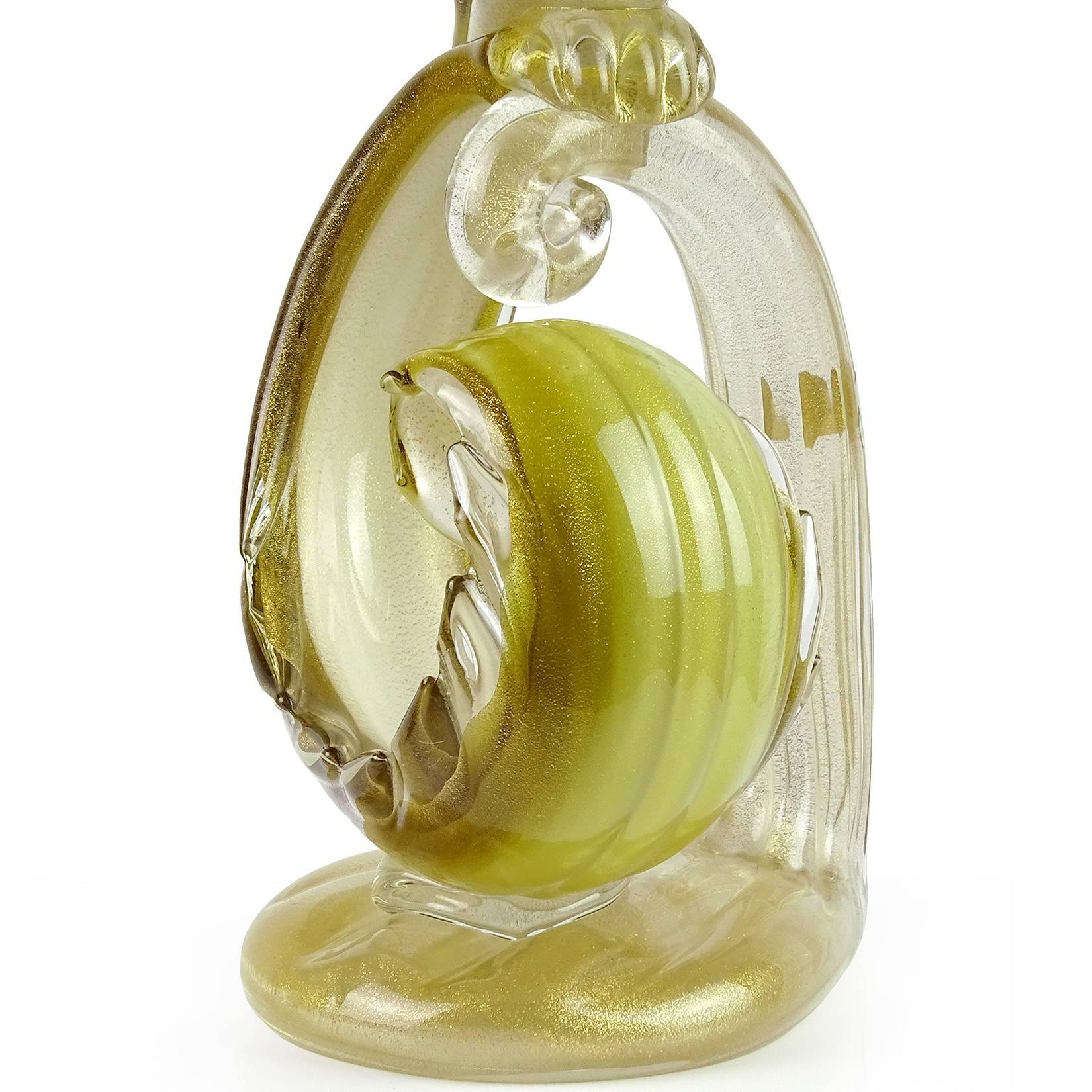 Blown Glass Barbini Murano Olive Green Gold Flecks Italian Art Glass Pheasant Bird Sculpture