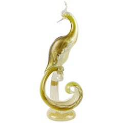 Barbini Murano Olivgrüne Goldflecken Italienische Kunstglas-Fasan-Vogel-Skulptur