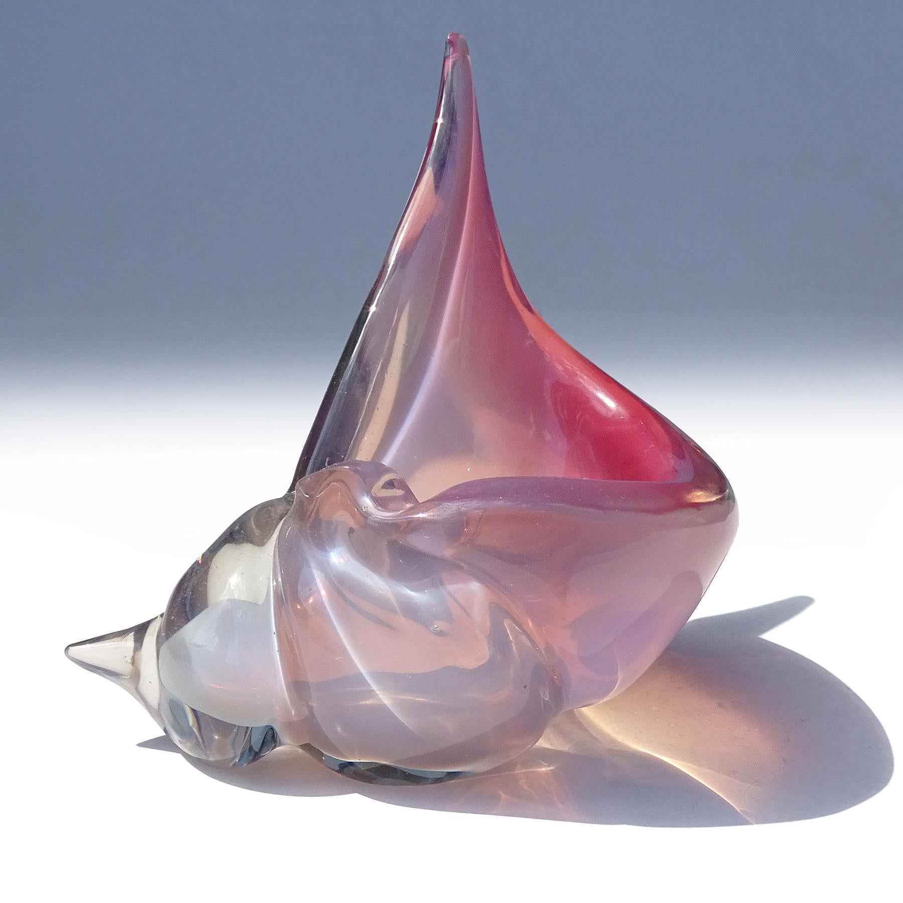 Mid-Century Modern Barbini Murano Opal Pink White Italian Art Glass Seashell Sculpture Ashtray