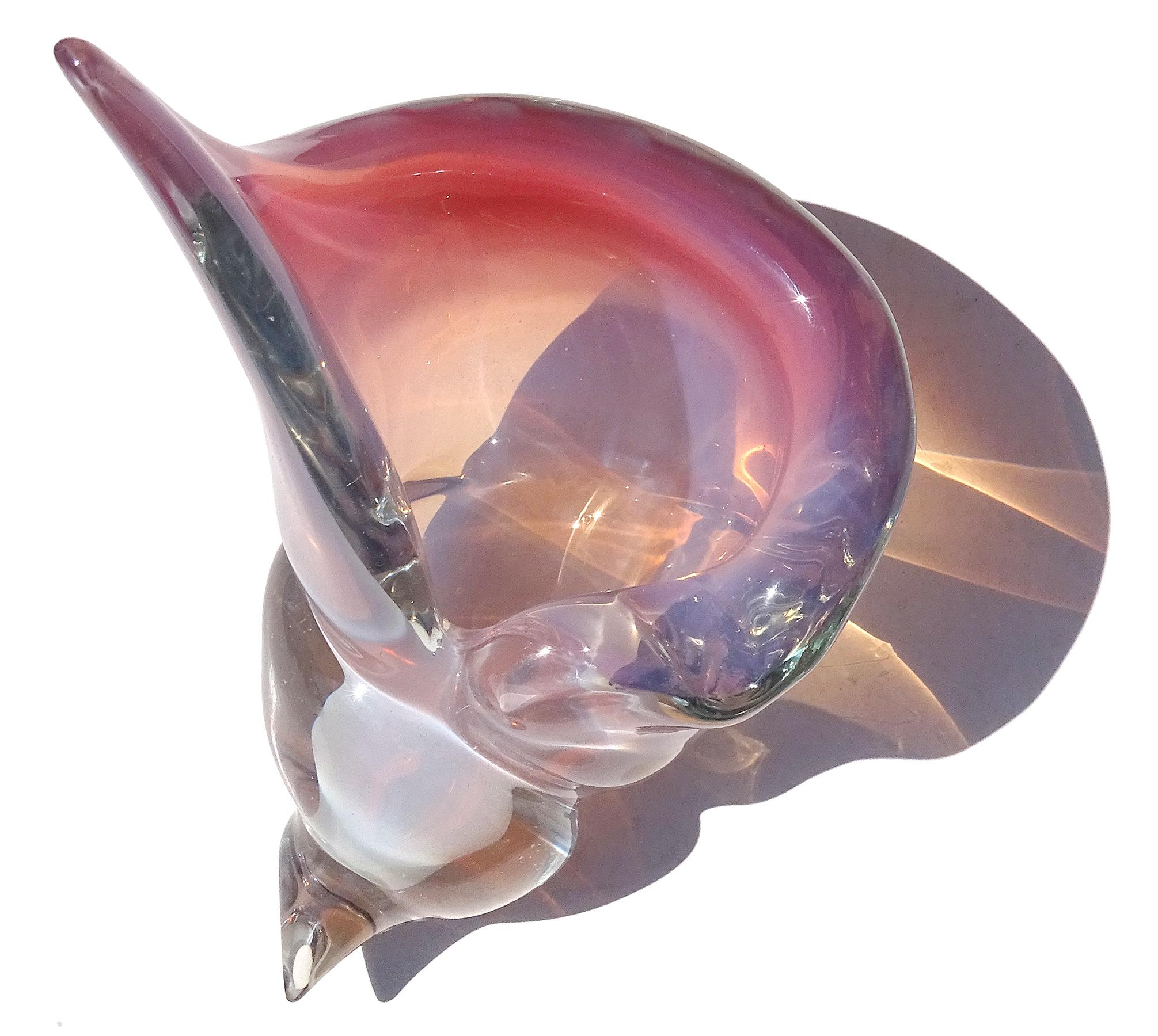 italien Barbini Murano Opal Pink White Italian Art Glass Seashell Sculpture Ashtray