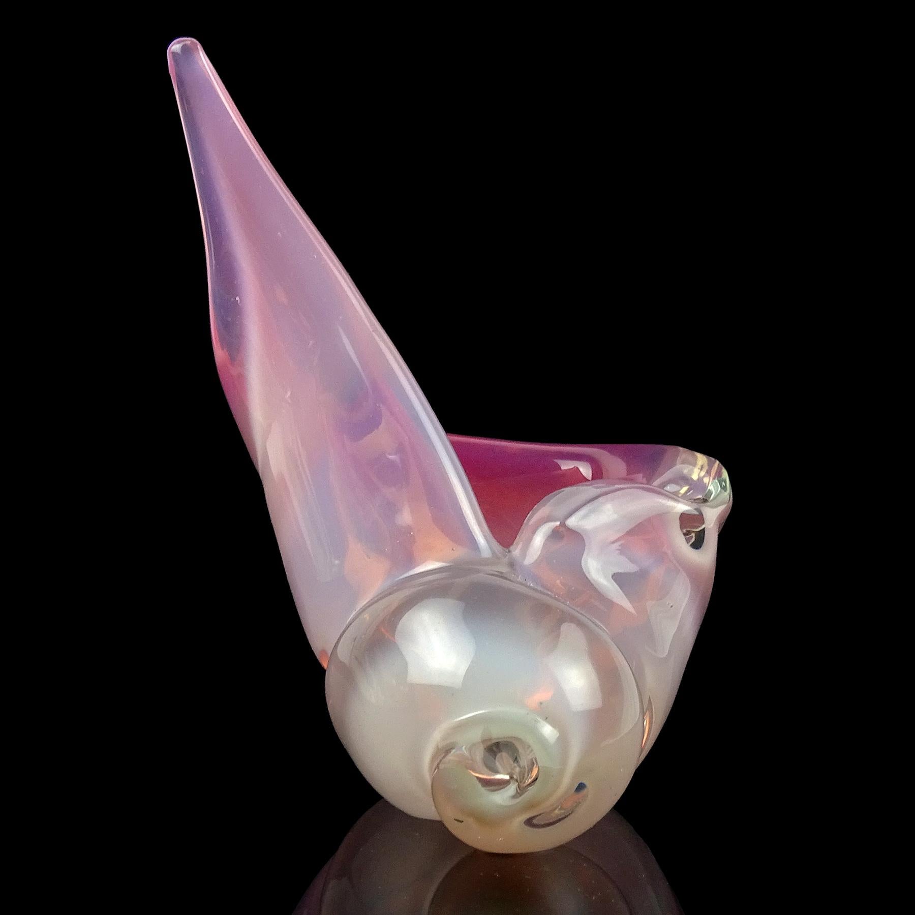 20ième siècle Barbini Murano Opal Pink White Italian Art Glass Seashell Sculpture Ashtray