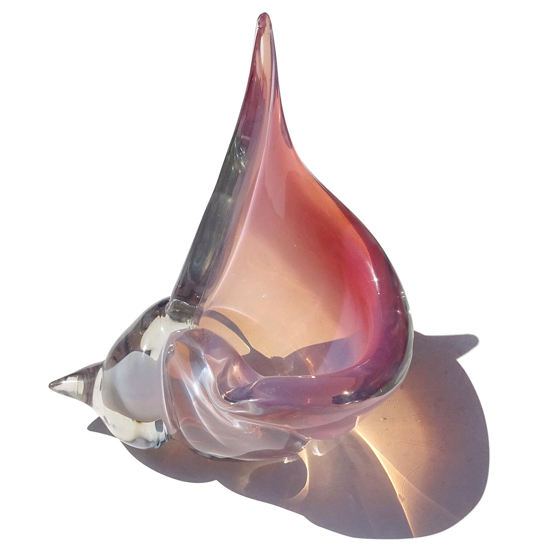 Verre Barbini Murano Opal Pink White Italian Art Glass Seashell Sculpture Ashtray