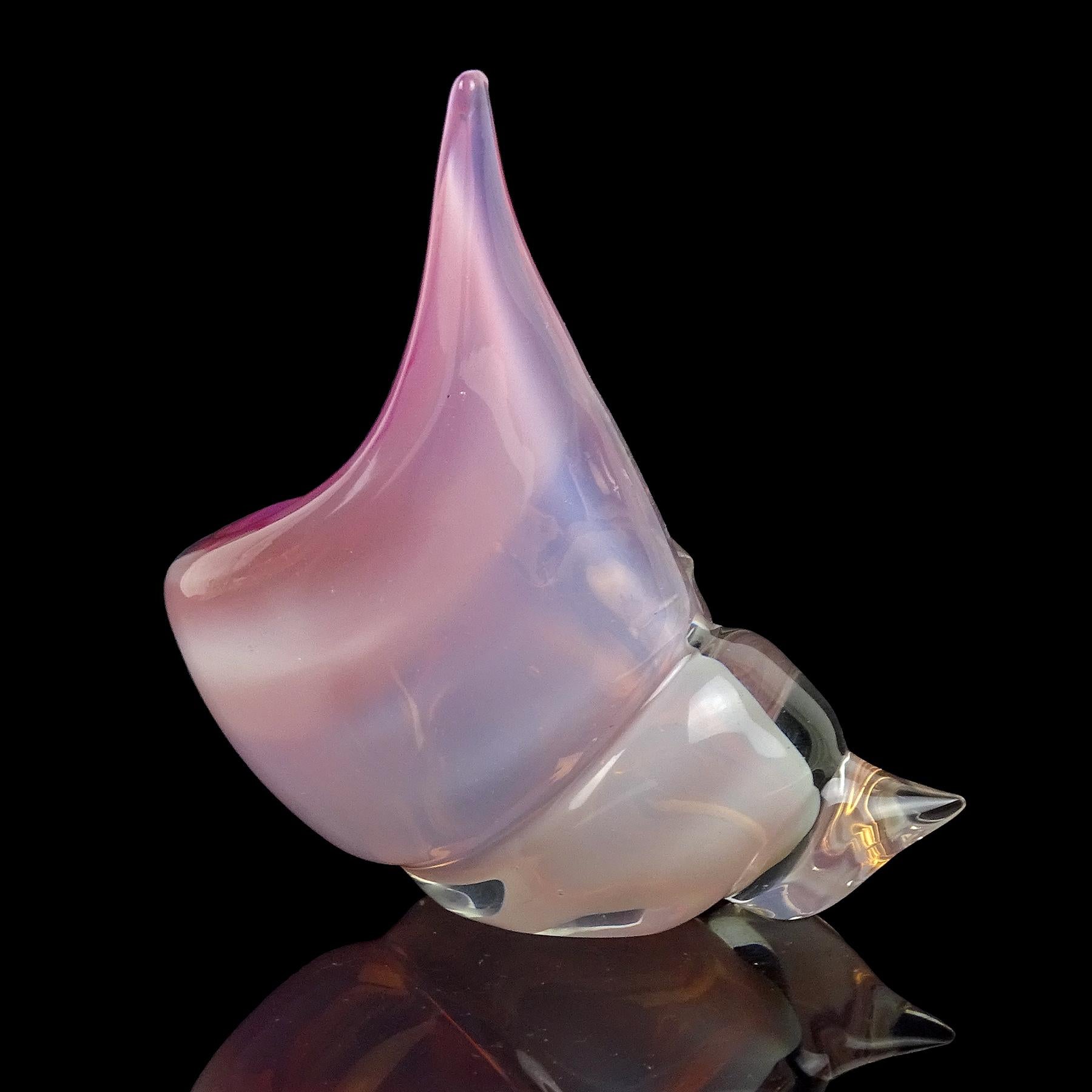 Barbini Murano Opal Pink White Italian Art Glass Seashell Sculpture Ashtray 1