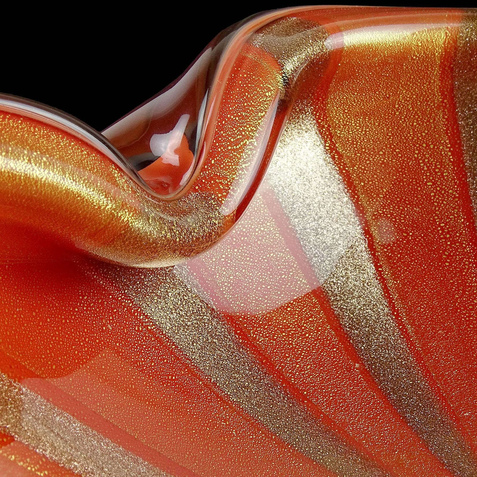Barbini Murano Orange Goldflecken Aventurin Streifen Italienische Kunstglasschale im Zustand „Gut“ im Angebot in Kissimmee, FL