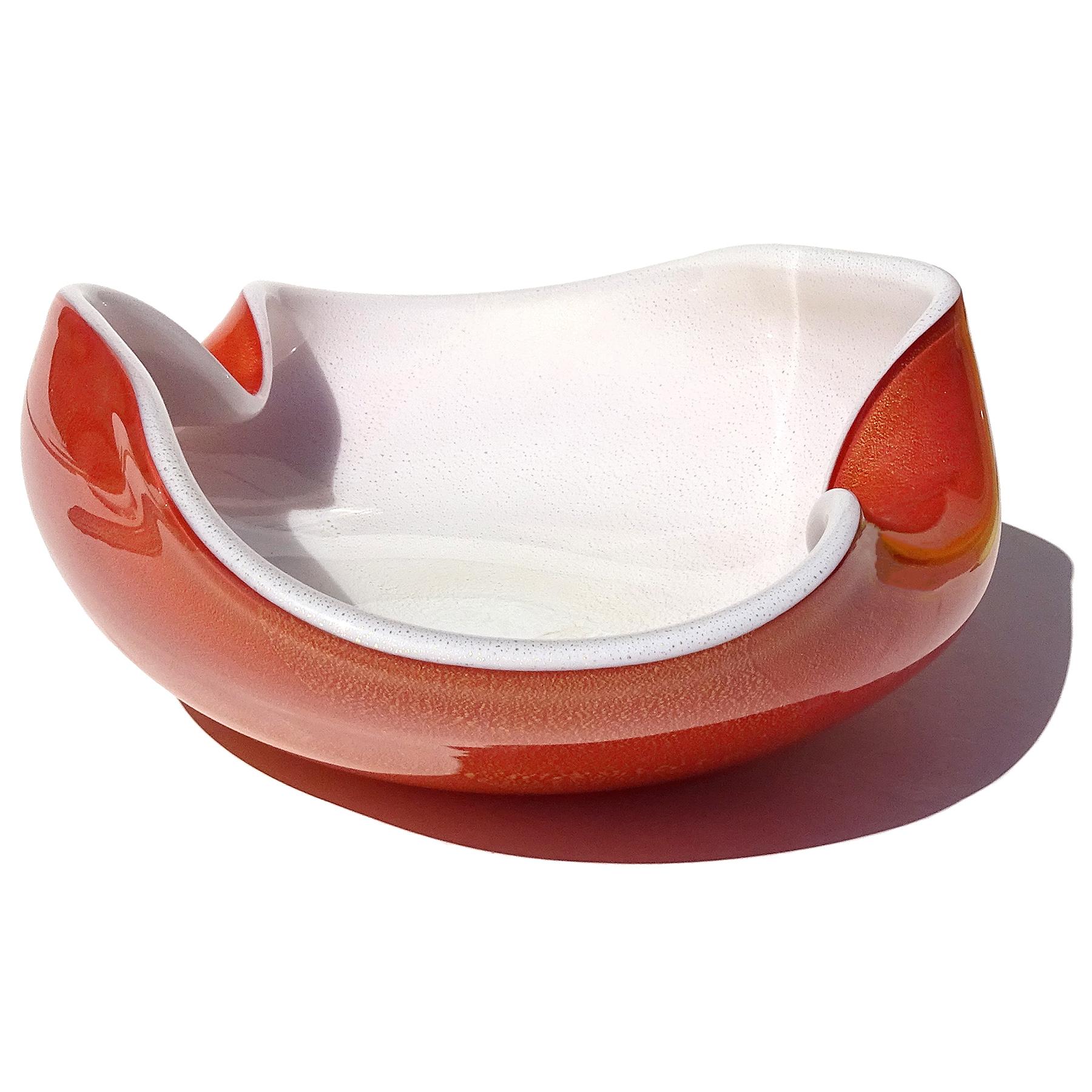 Barbini Murano Orange White Gold Flecks Italian Art Glass Centerpiece Fruit Bowl For Sale 4