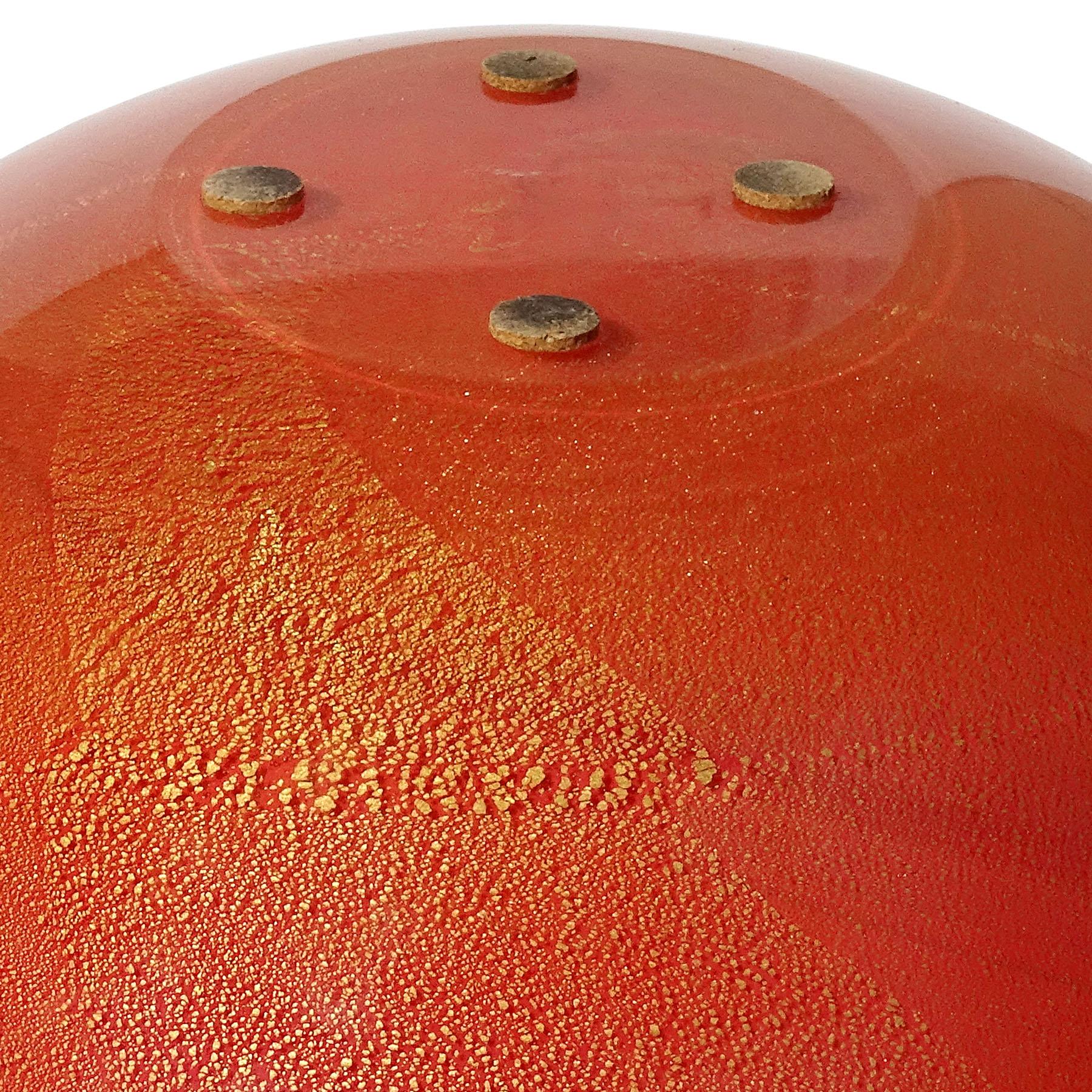 Barbini Murano Orange White Gold Flecks Italian Art Glass Centerpiece Fruit Bowl For Sale 6