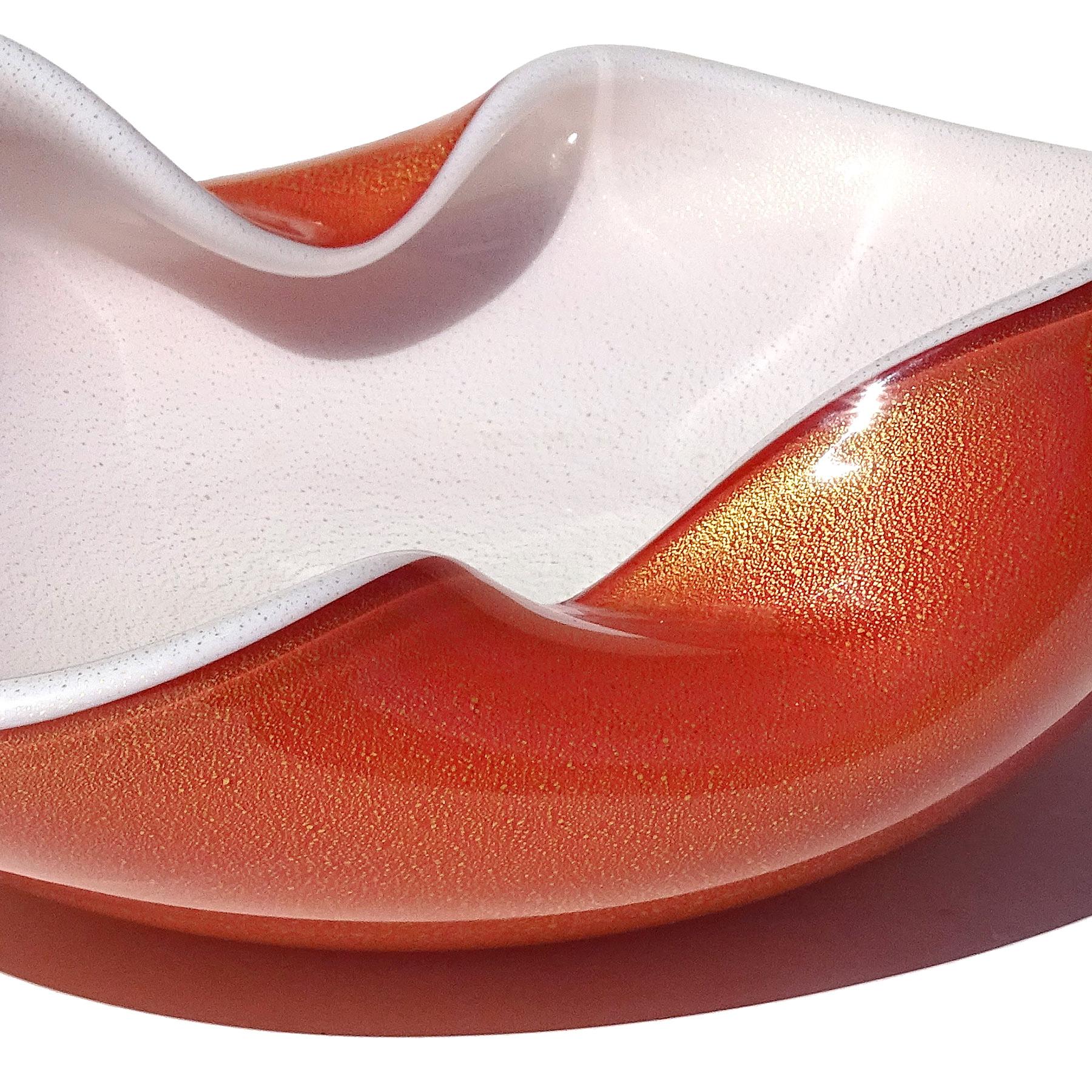 20th Century Barbini Murano Orange White Gold Flecks Italian Art Glass Centerpiece Fruit Bowl For Sale