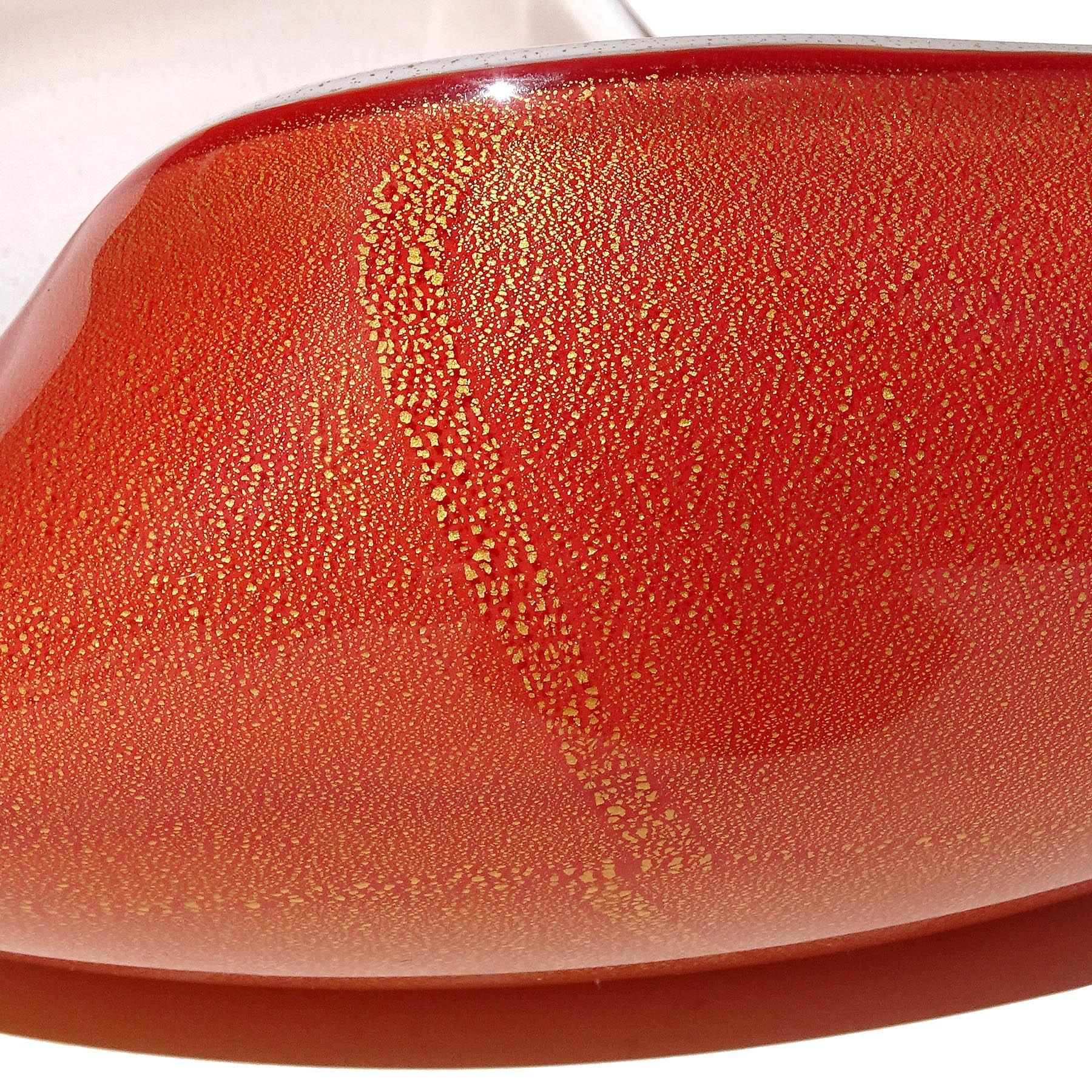 Barbini Murano Orange White Gold Flecks Italian Art Glass Centerpiece Fruit Bowl For Sale 3