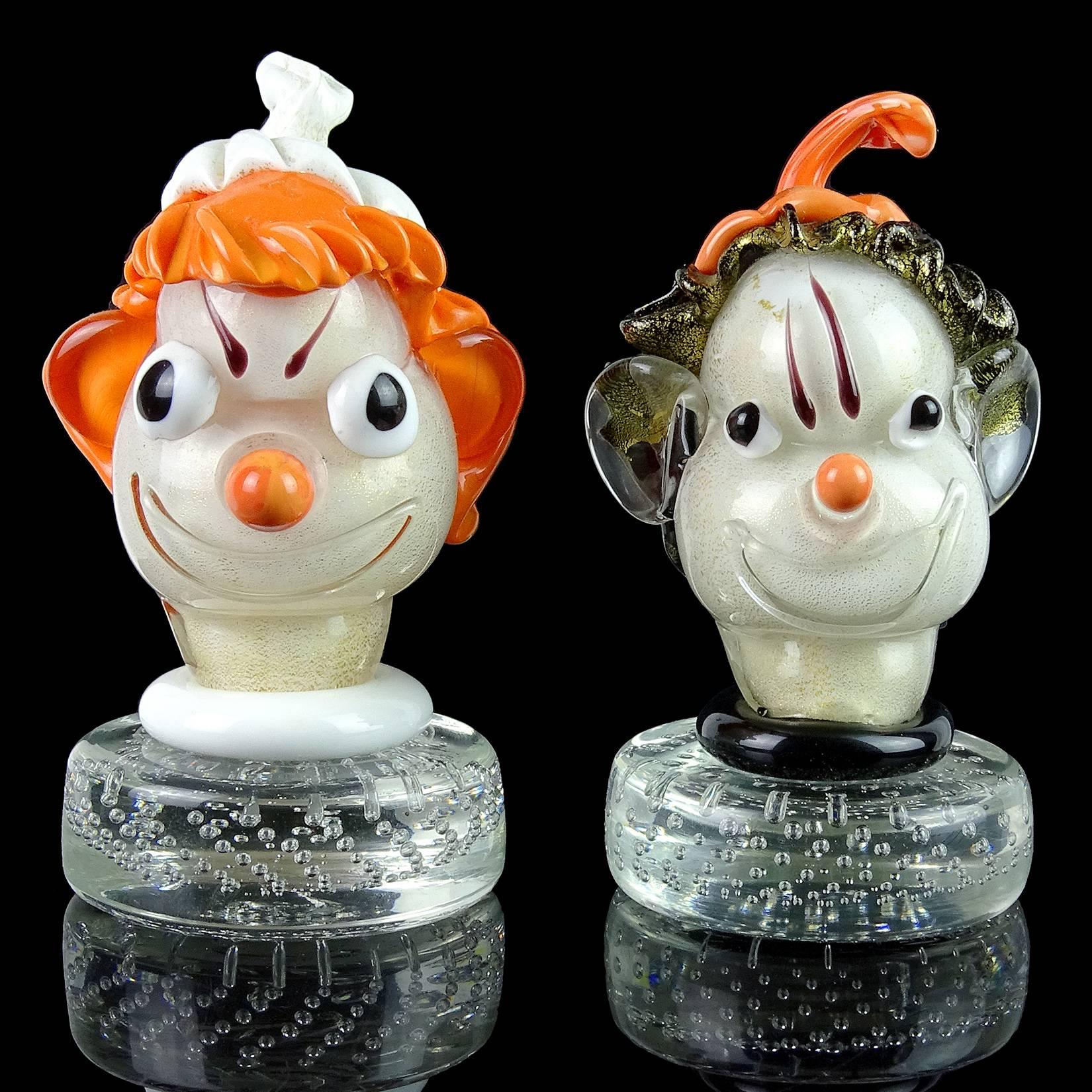 Mid-Century Modern Barbini Murano Orange White Black Gold Flecks Italian Art Glass Elf Paperweights