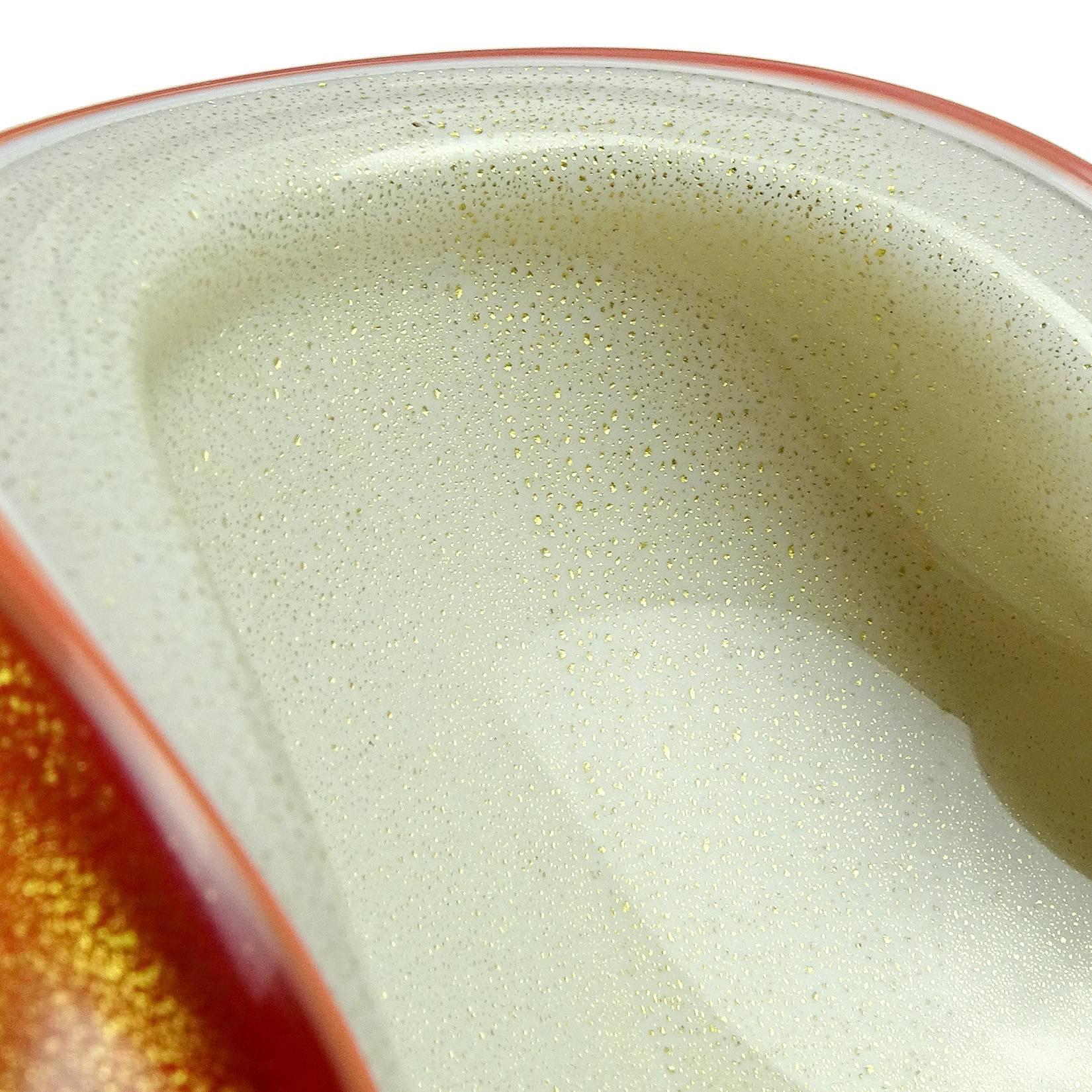 Mid-Century Modern Barbini Murano Orange White Gold Flecks Italian Art Glass Midcentury Bowl Dish