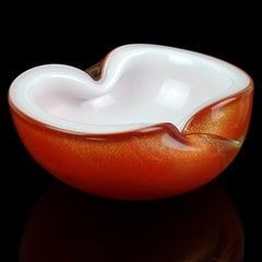 Barbini Murano Orange White Gold Flecks Italian Art Glass Midcentury Bowl Dish