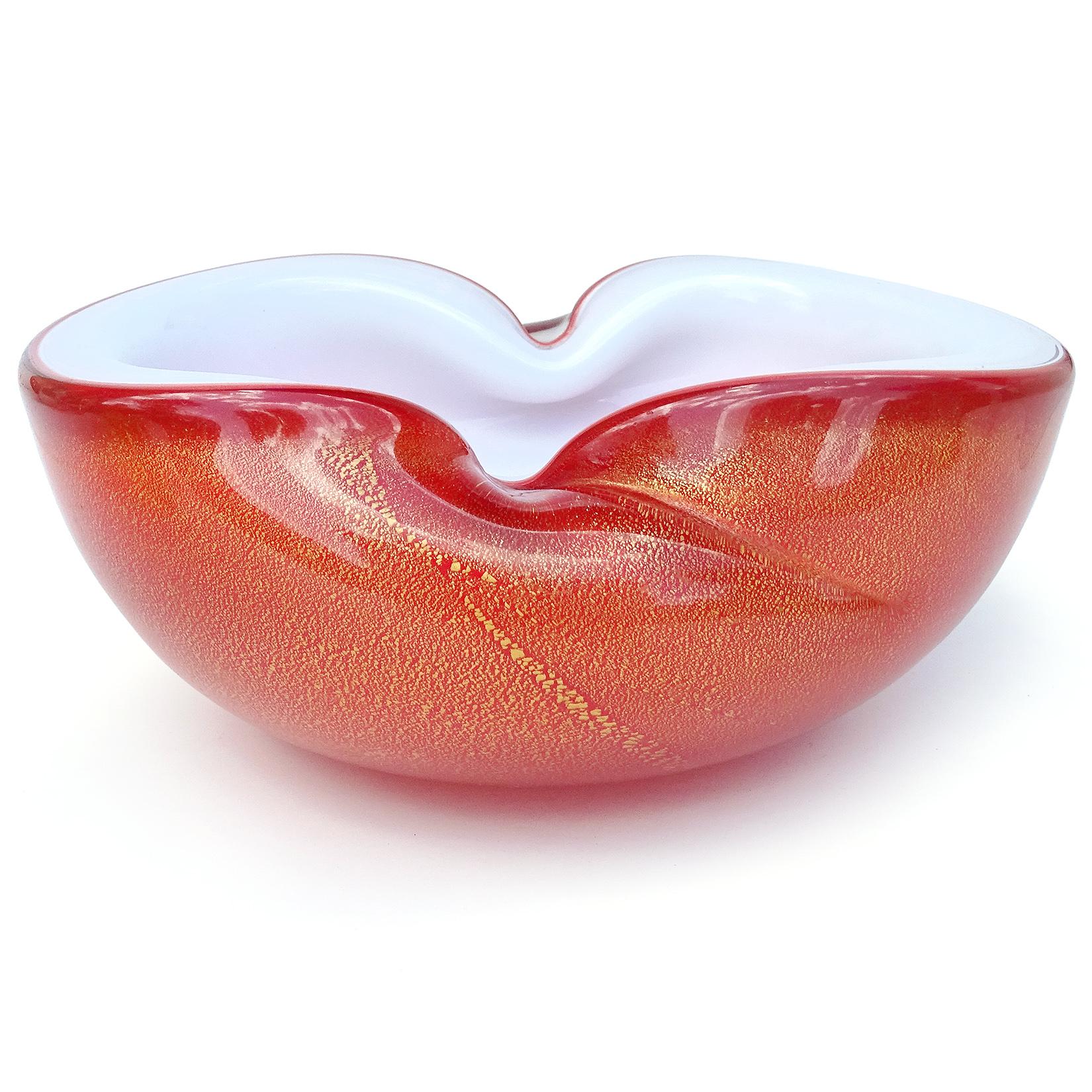 Mid-Century Modern Barbini Murano Orange White Gold Flecks Italian Art Glass Midcentury Bowl Dish For Sale