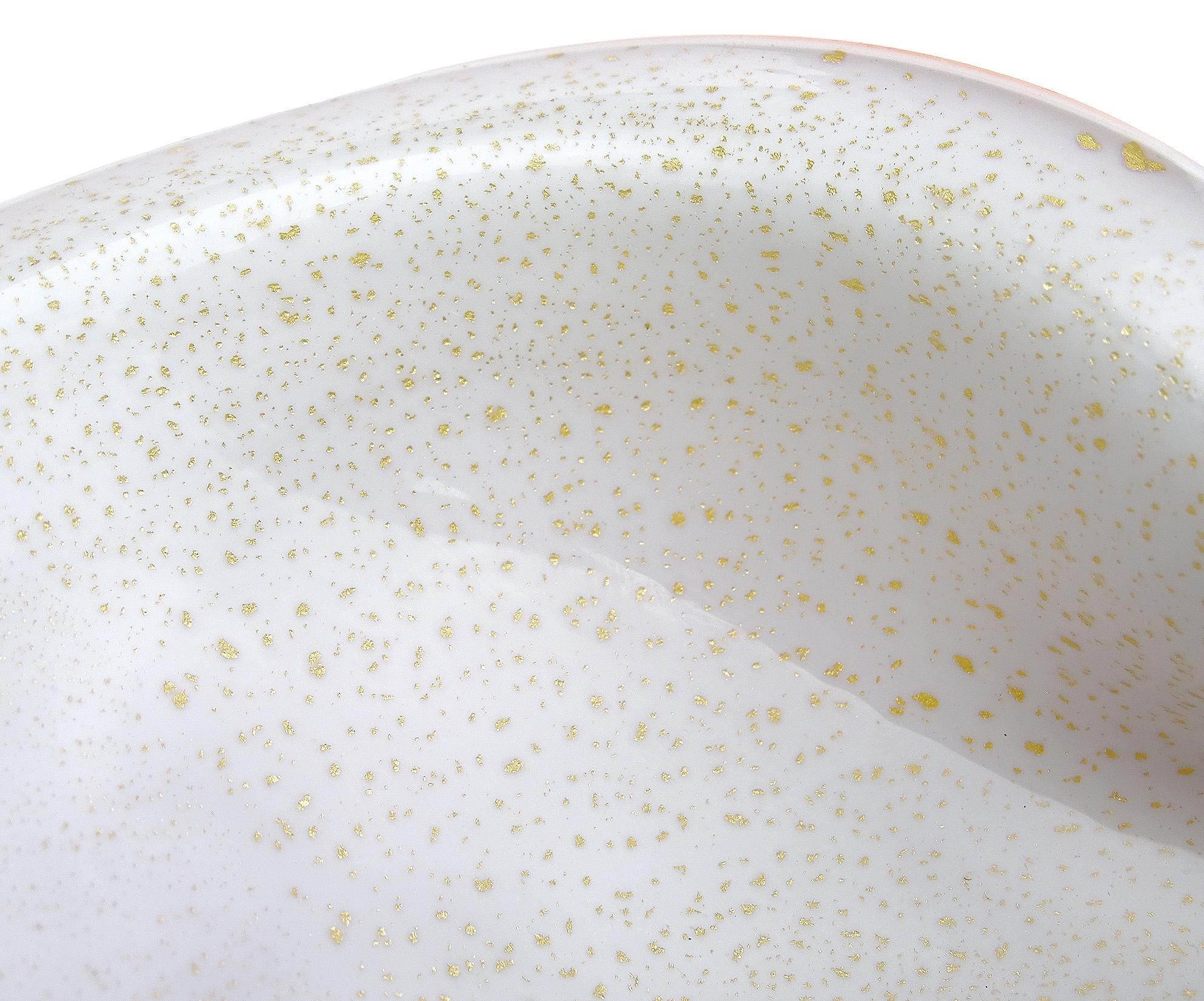 Mid-Century Modern Barbini Murano Orange White Gold Flecks Italian Art Glass Midcentury Bowl Dish For Sale