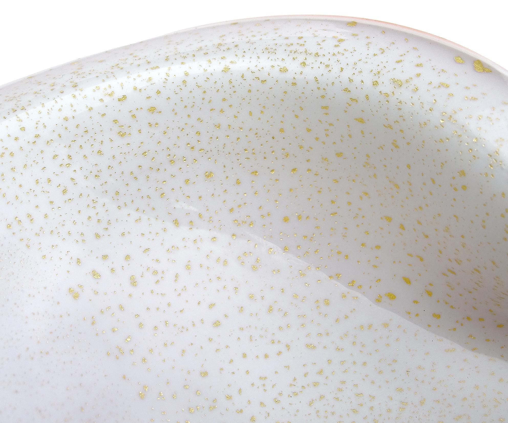 Barbini Murano Naranja Blanco Oro Moteado Vidrio Arte Italiano Plato Tazón Mediados de Siglo Hecho a mano en venta