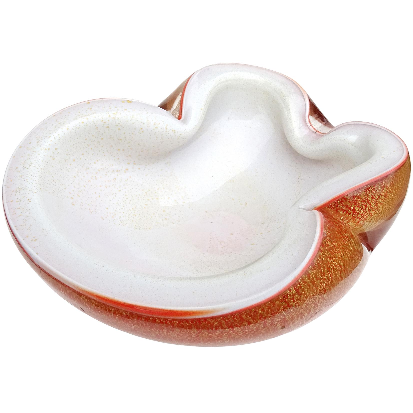 Barbini Murano Orange White Gold Flecks Italian Art Glass Midcentury Bowl Dish