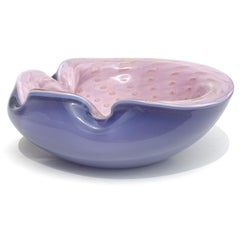 Barbini Murano Pink Blue Gold Flecks Bubbles Italian Art Glass Bowl Ashtray