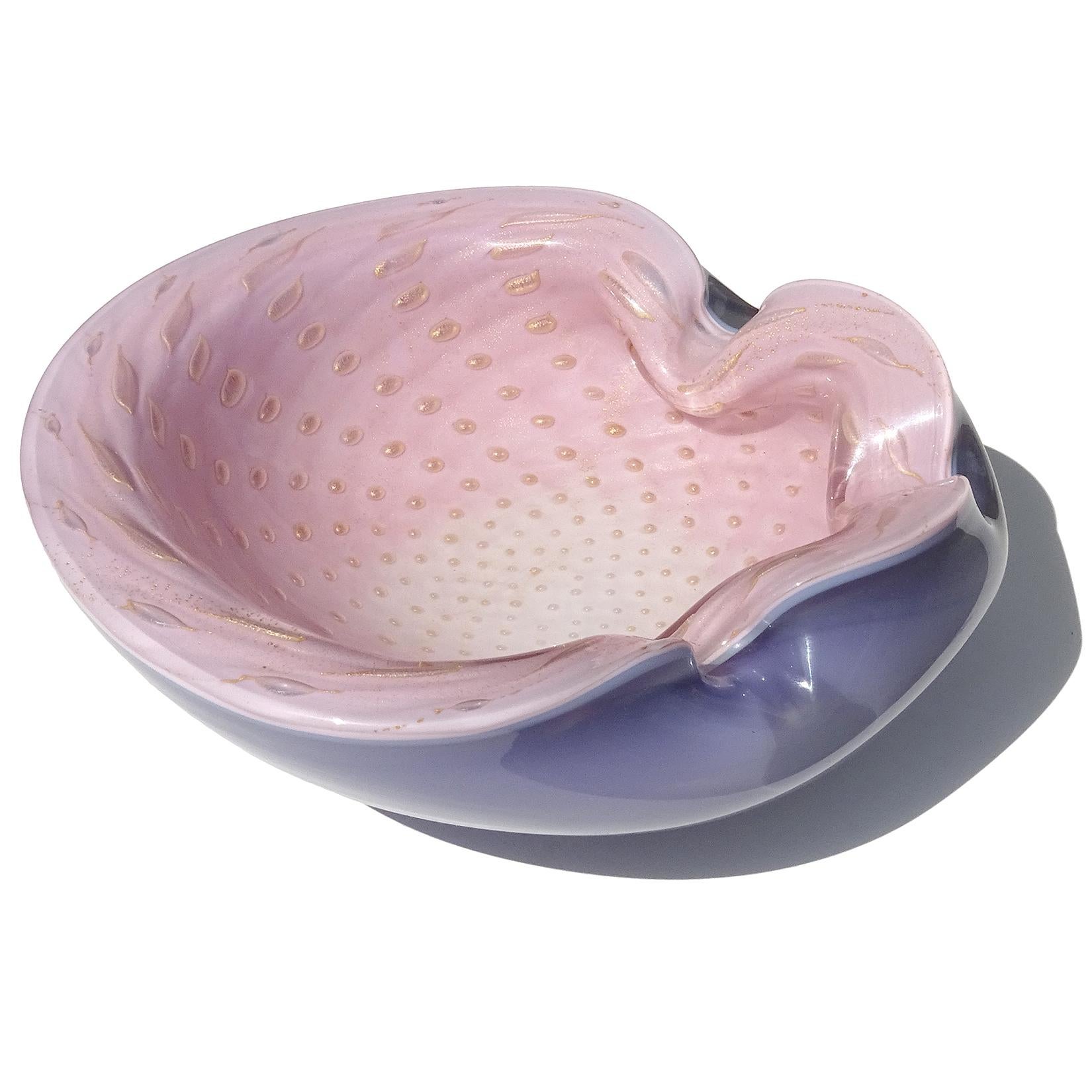 Barbini Murano Pink Blue Gold Flecks Bubbles Italian Art Glass Bowl Ashtray In Good Condition For Sale In Kissimmee, FL