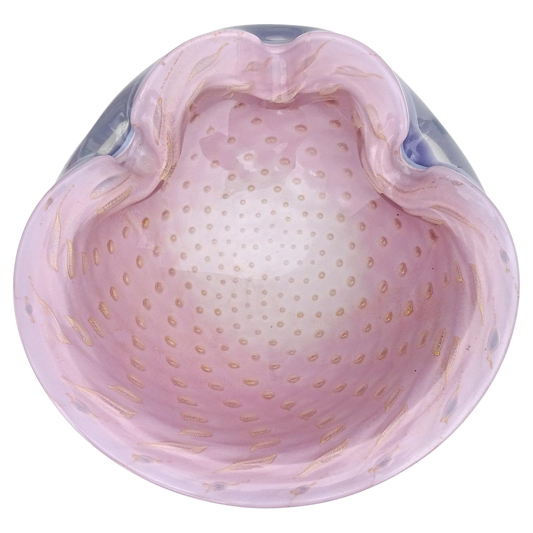 Barbini Murano Pink Blue Gold Flecks Bubbles Italian Art Glass Bowl Ashtray