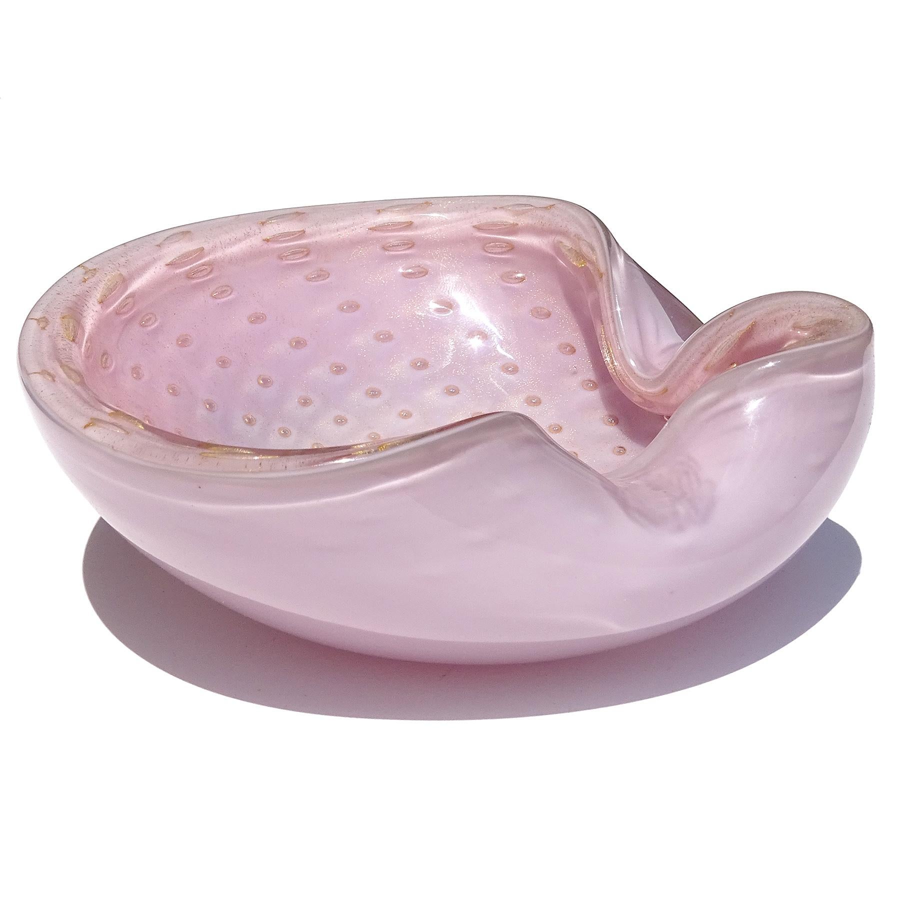Hand-Crafted Barbini Murano Pink Gold Flecks Control Bubbles Italian Art Glass Bowl Ashtray For Sale