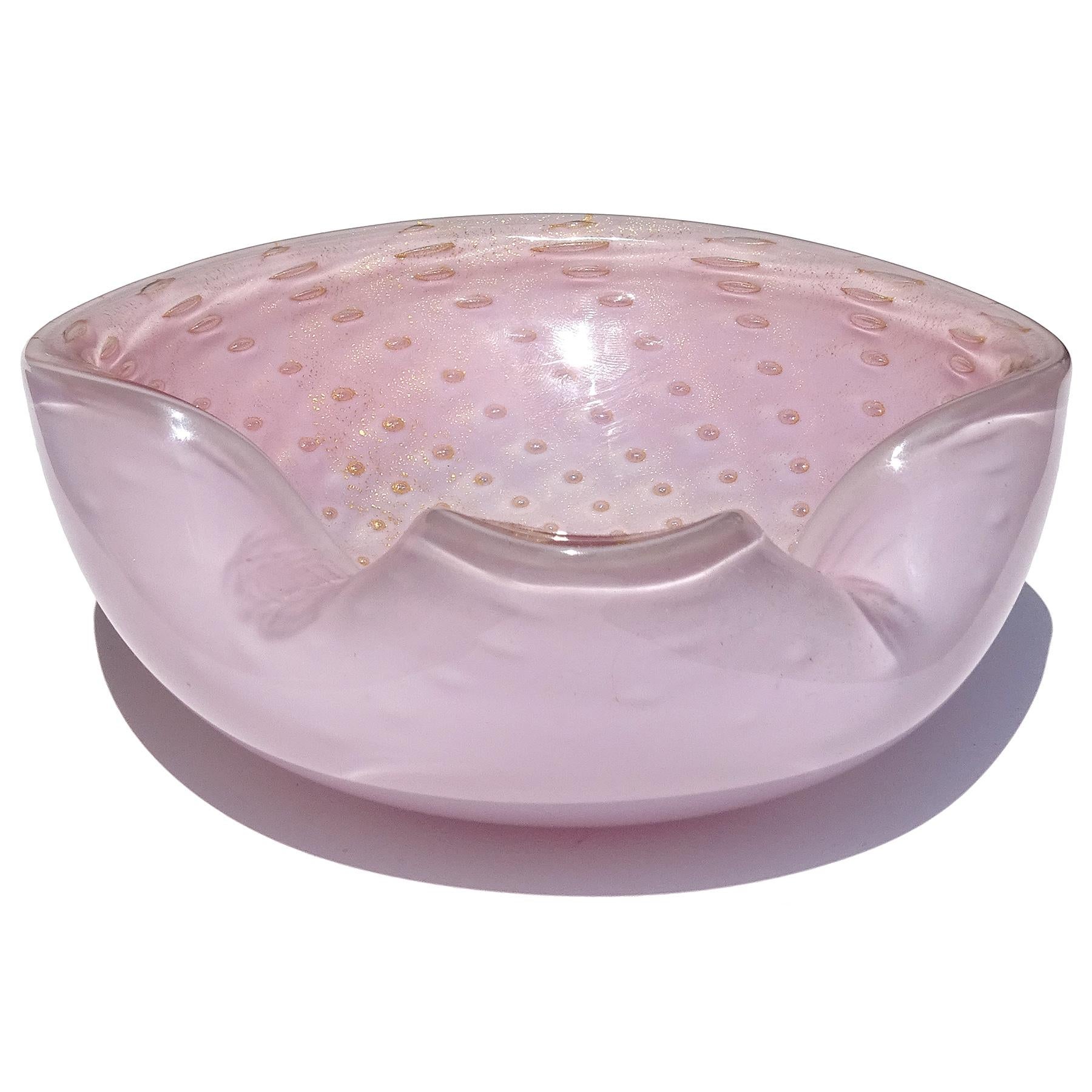 Aschenbecher aus italienischem Barbini-Kunstglas mit rosa Goldflecken und Blasenbeschlägen (Handgefertigt) im Angebot