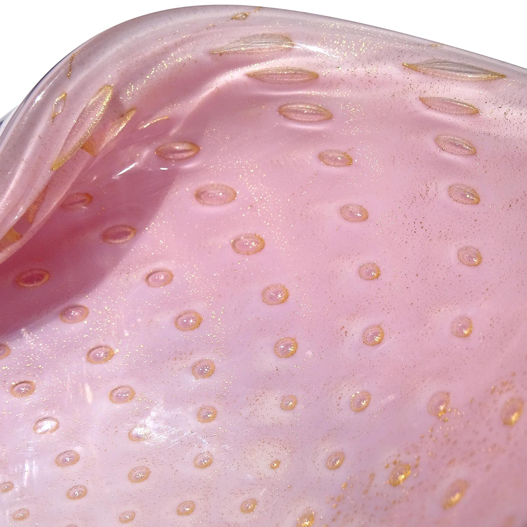 20th Century Barbini Murano Pink Gold Flecks Control Bubbles Italian Art Glass Bowl Ashtray For Sale