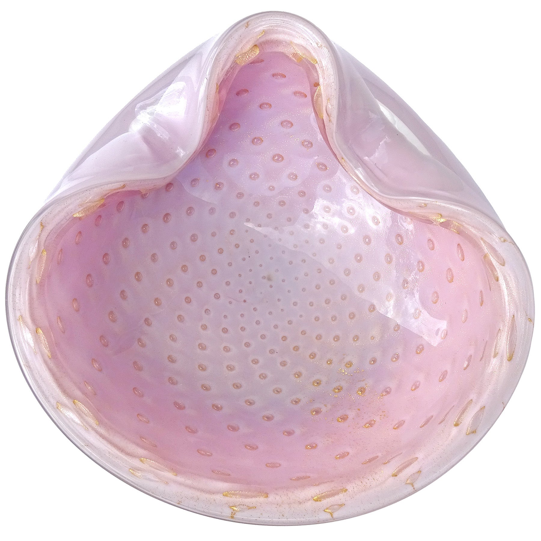 Barbini Murano Pink Gold Flecks Control Bubbles Italian Art Glass Bowl Ashtray