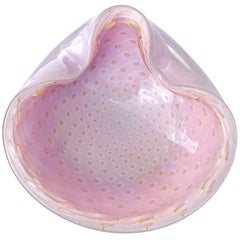 Retro Barbini Murano Pink Gold Flecks Control Bubbles Italian Art Glass Bowl Ashtray