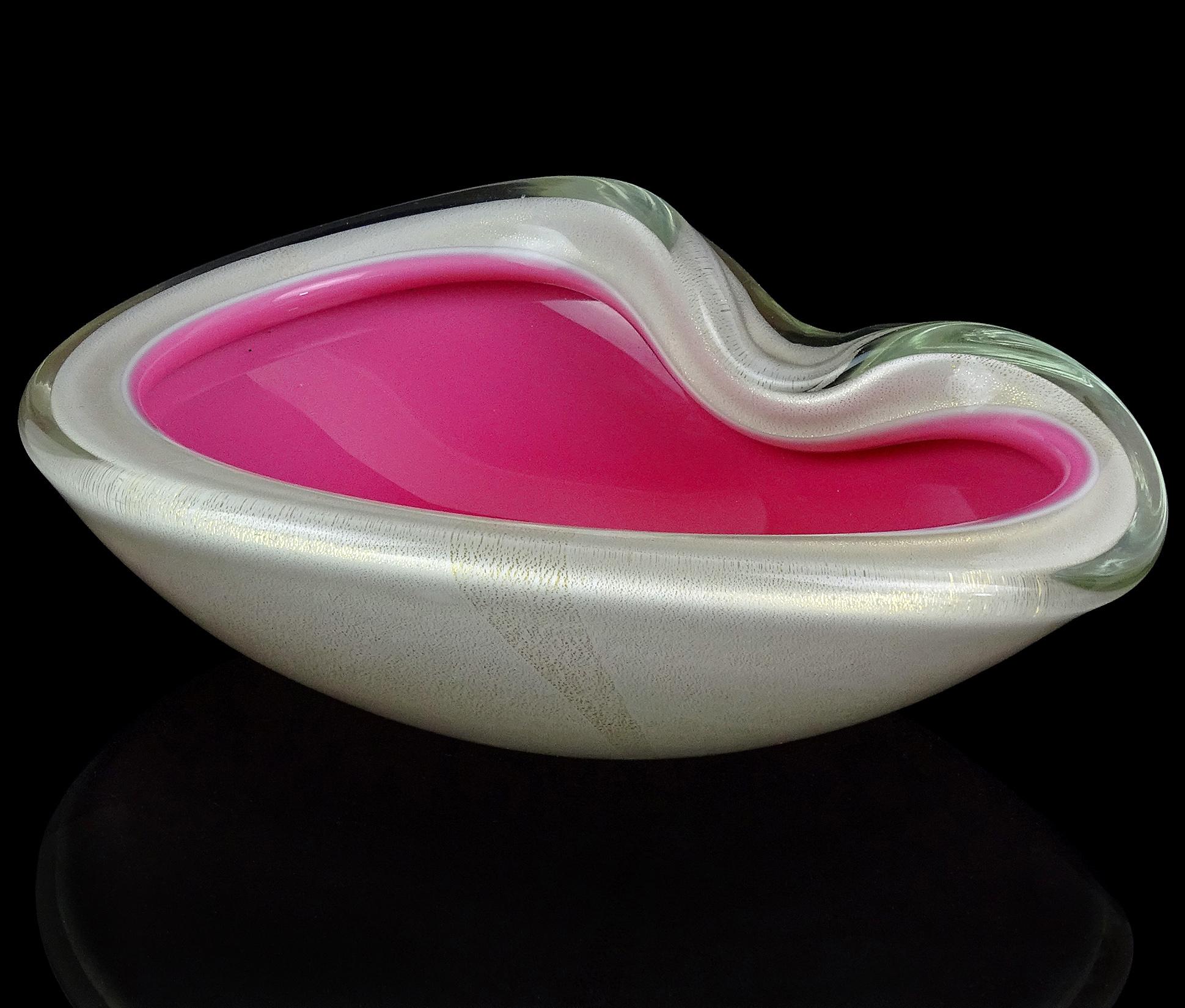 Barbini Murano Pink White Gold Flecks Italian Art Glass Large Decorative Bowl In Good Condition In Kissimmee, FL