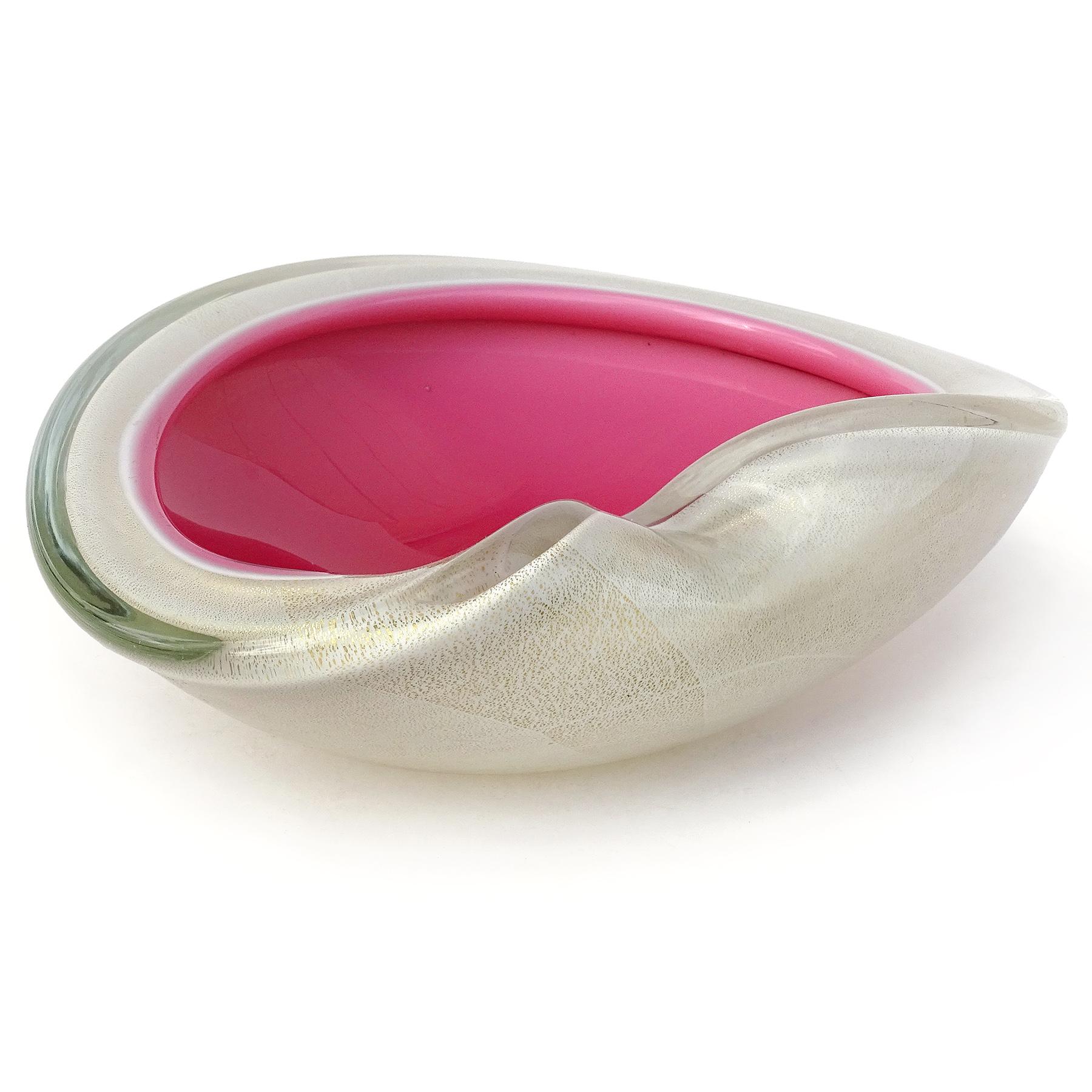 20th Century Barbini Murano Pink White Gold Flecks Italian Art Glass Large Decorative Bowl