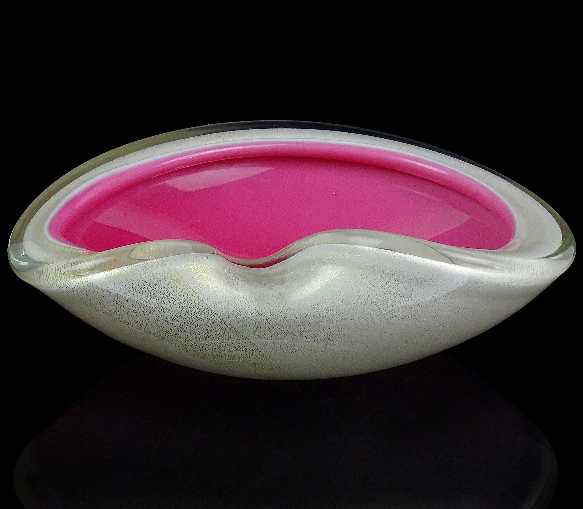 Barbini Murano Pink White Gold Flecks Italian Art Glass Large Decorative Bowl 1