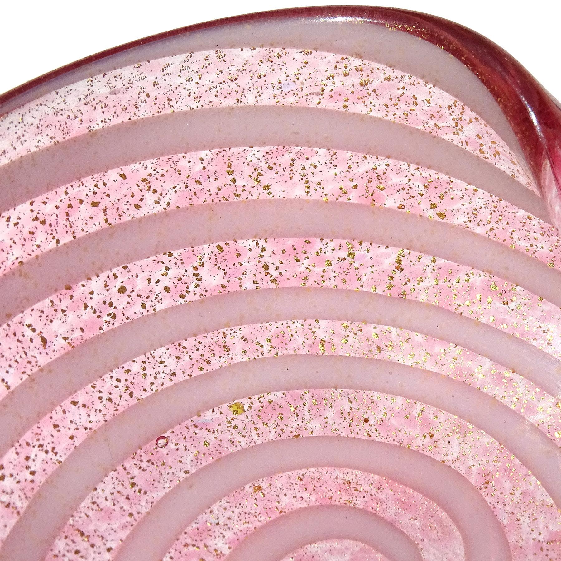 Barbini Murano Pink White Gold Flecks Italian Art Glass Ring Bowl Vide Poche 1