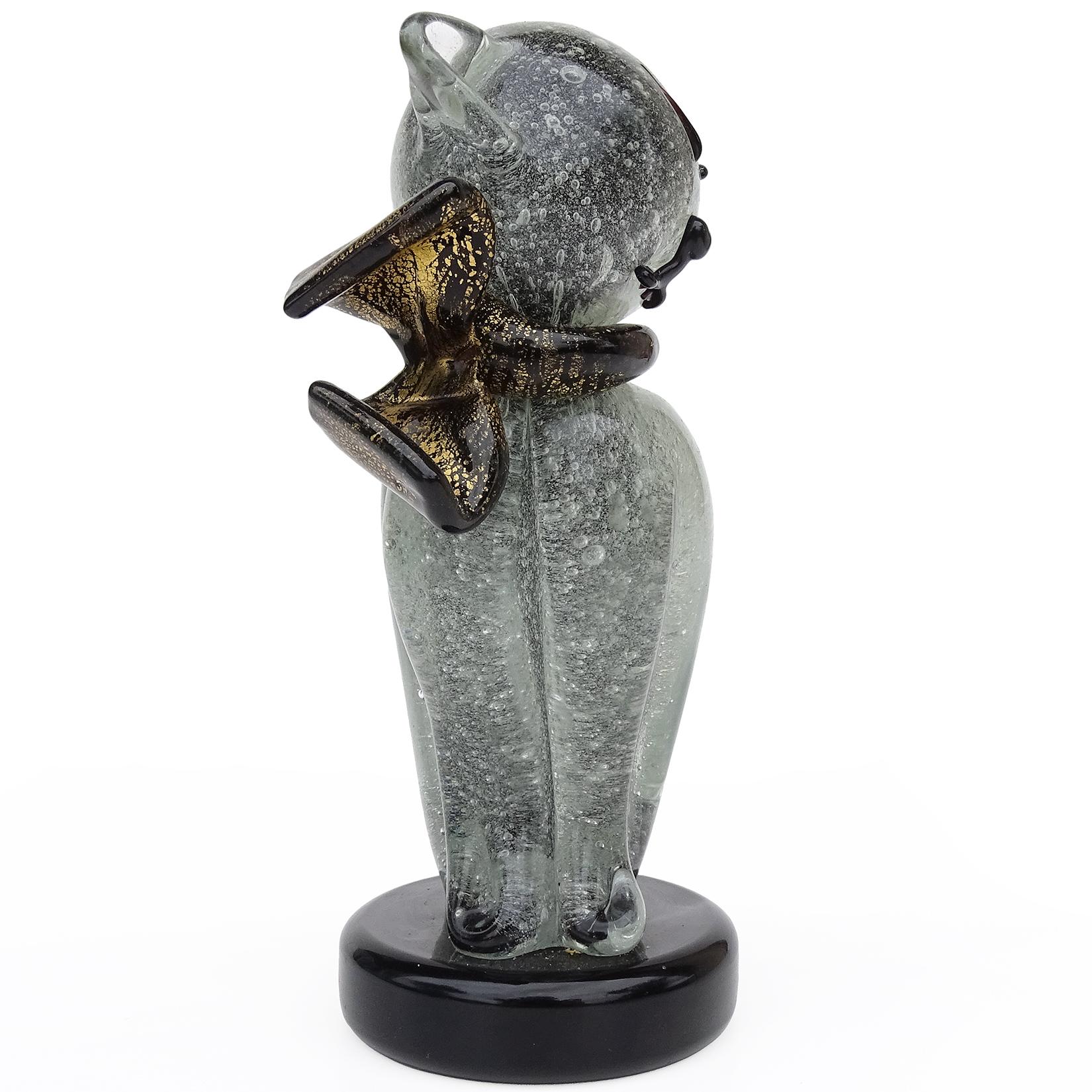 Kitty Cat-Skulptur aus italienischem Murano-Kunstglas mit schwarzen Goldflecken von Barbini Pulegoso (Moderne der Mitte des Jahrhunderts) im Angebot