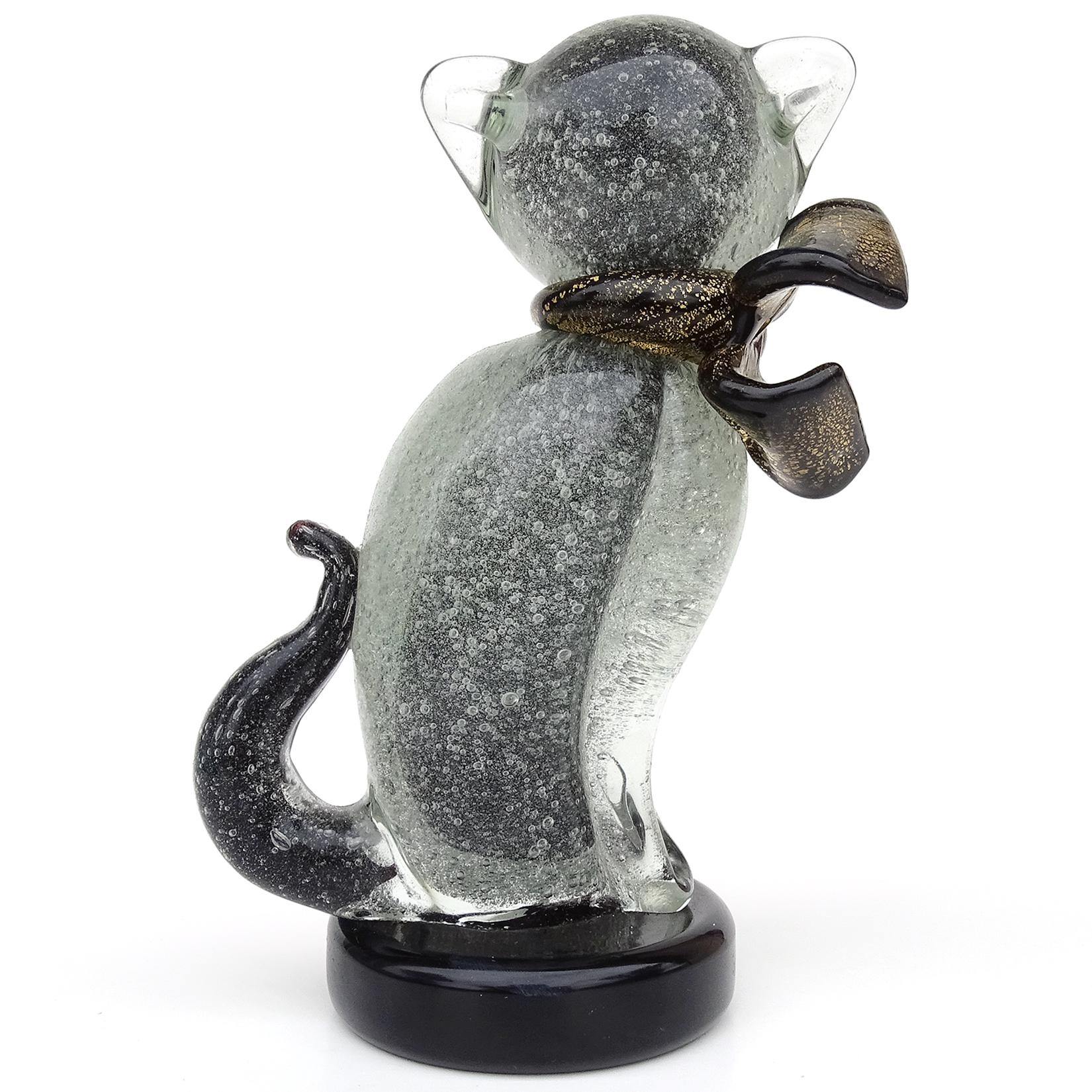 Kitty Cat-Skulptur aus italienischem Murano-Kunstglas mit schwarzen Goldflecken von Barbini Pulegoso (Handgefertigt) im Angebot
