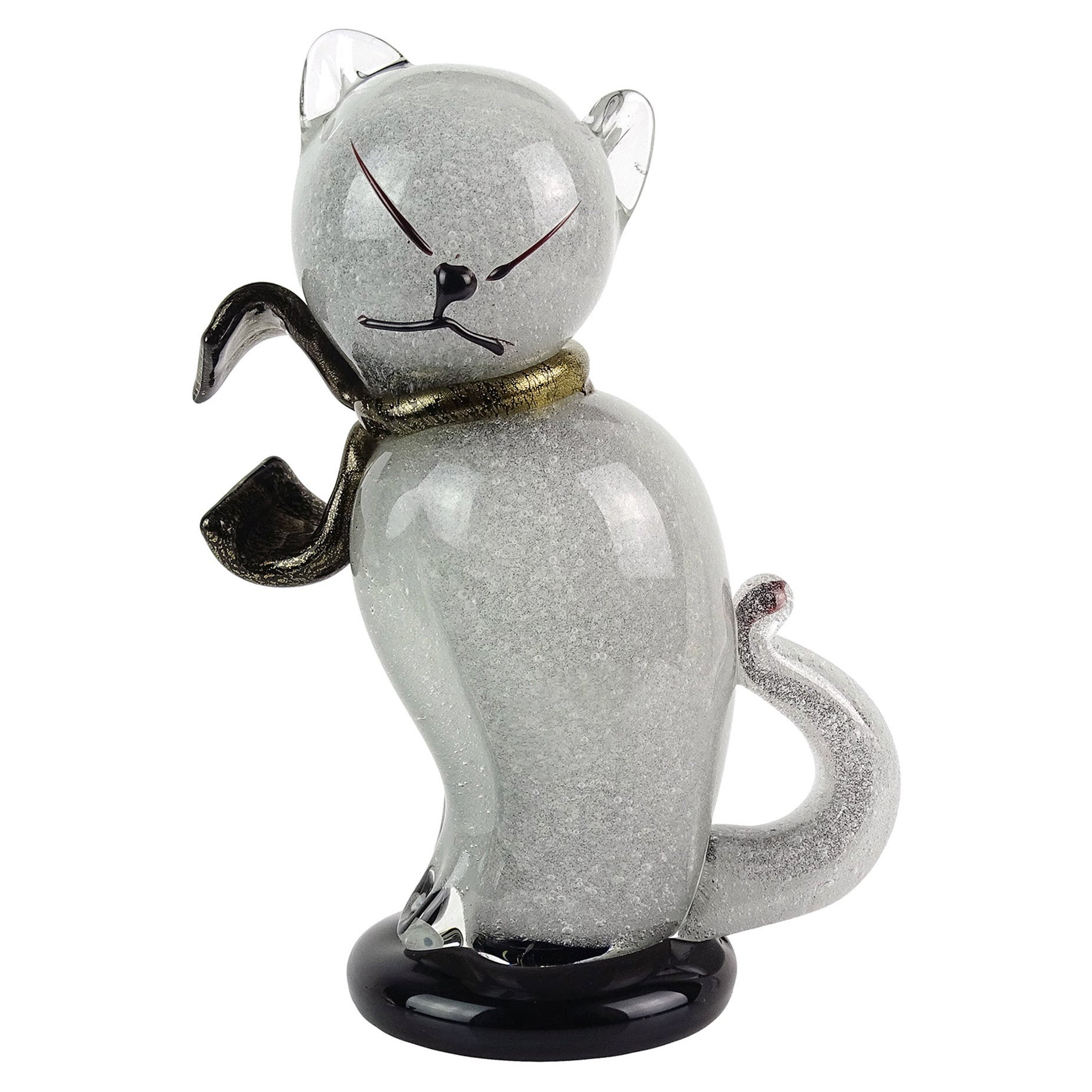 Barbini Murano Pulegoso Gray Gold Flecks Italian Art Glass Kitty Cat Sculpture
