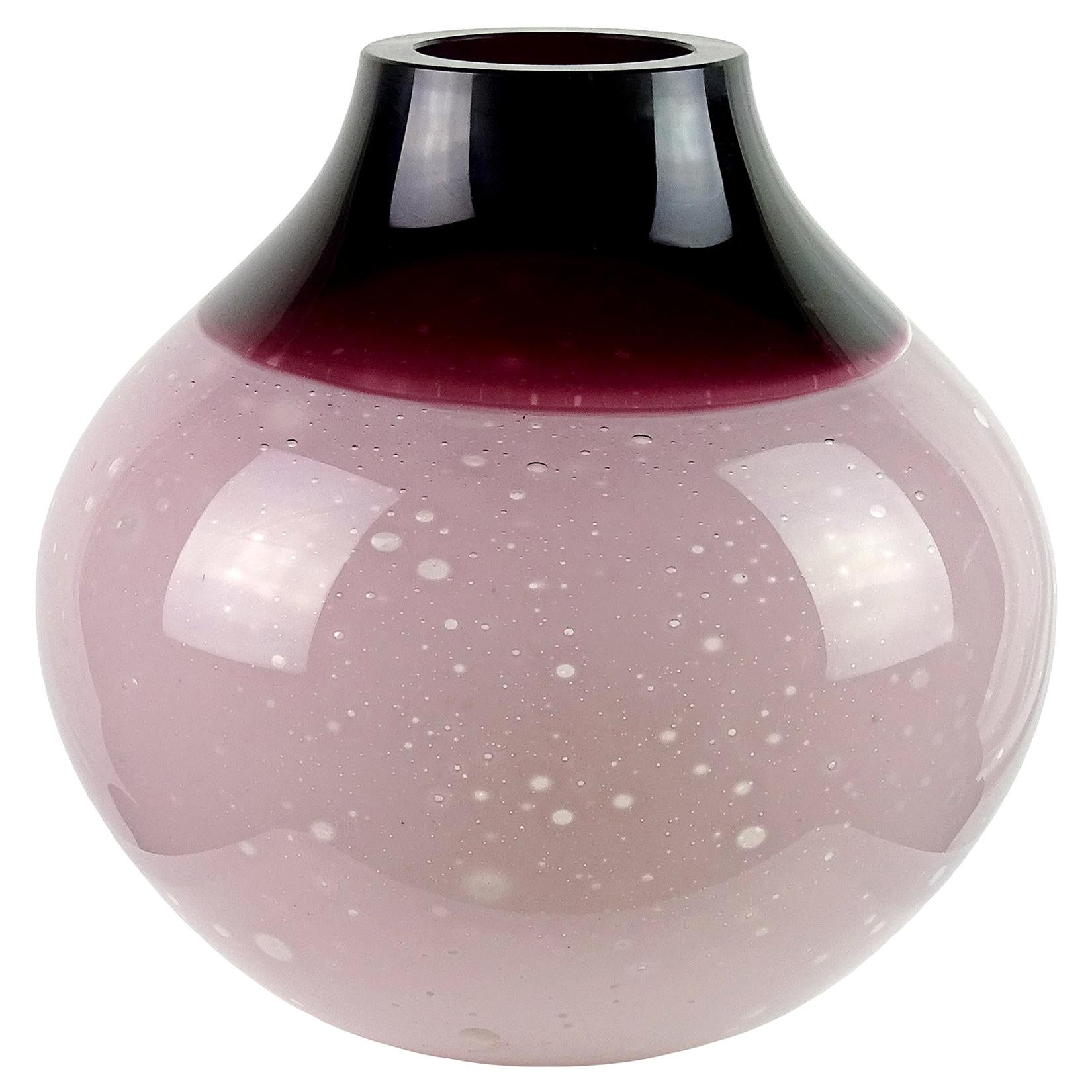 Barbini Murano Purple Incalmo Rim Moonscape Italian Art Glass Flower Vase