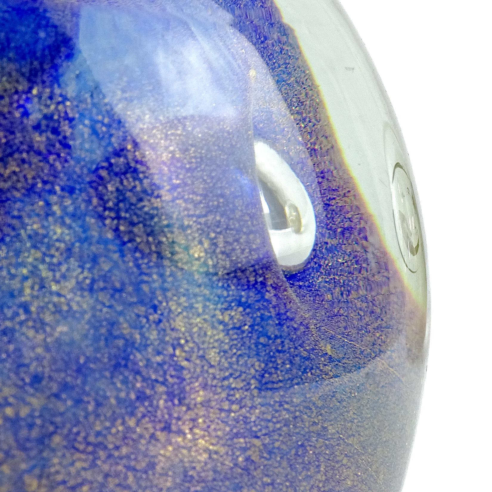 20th Century Barbini Murano Red Blue Gold Flecks Italian Art Glass Bubble Design Paperweights For Sale