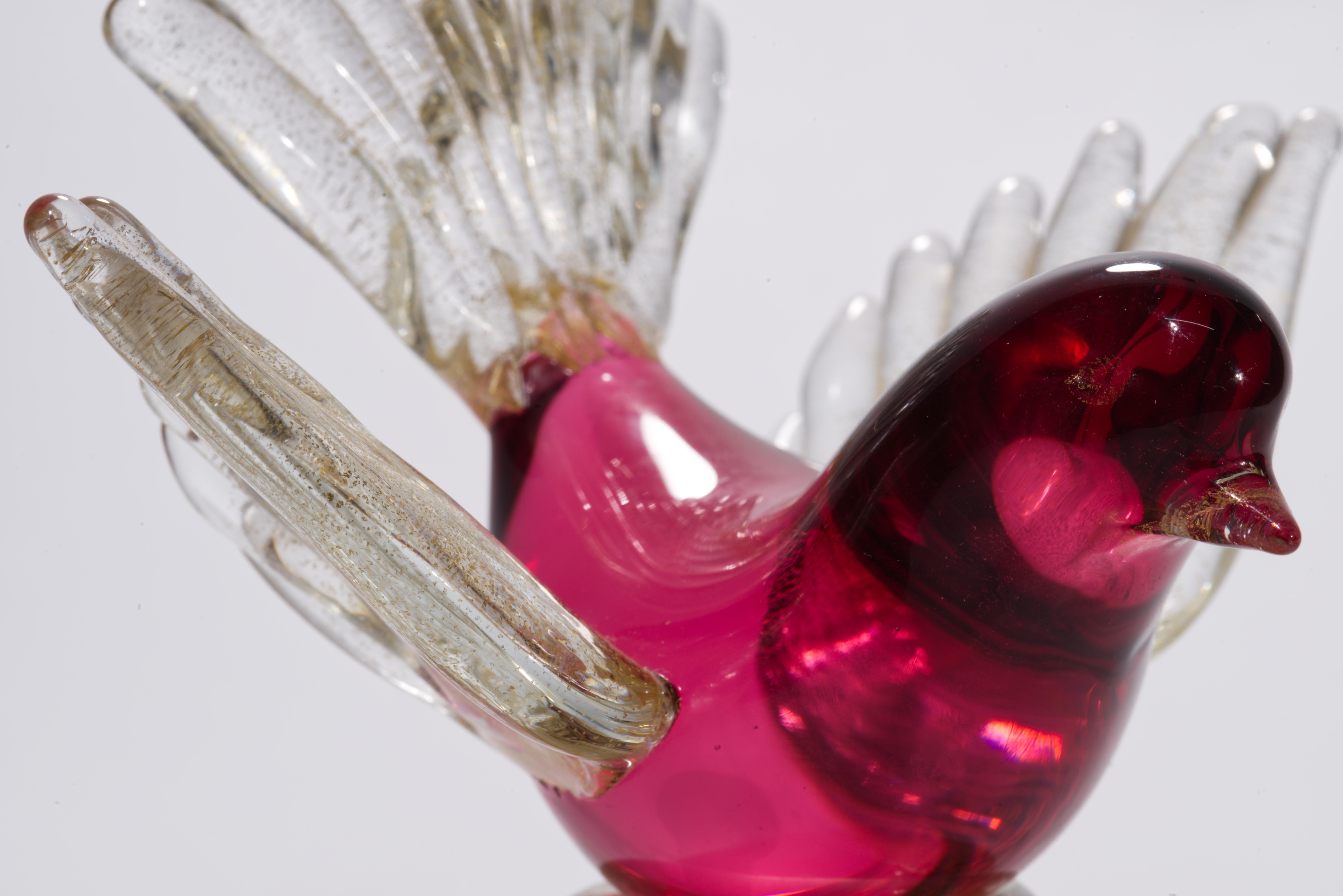 Barbini Murano Ruby Red Gold Flecks Italian Art Glass Bird Sculpture Signed For Sale 4
