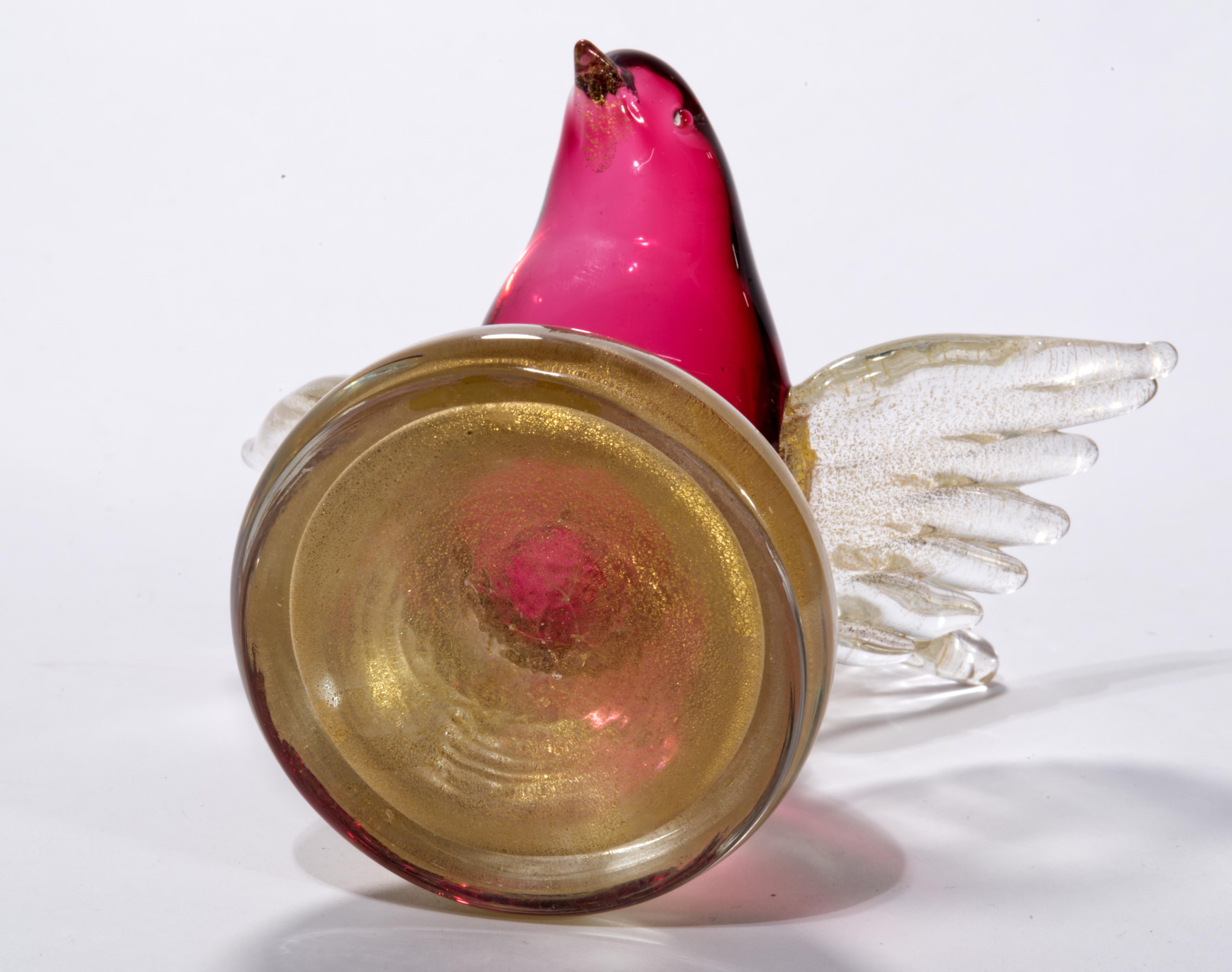 Barbini Murano Ruby Red Gold Flecks Italian Art Glass Bird Sculpture Signed For Sale 6